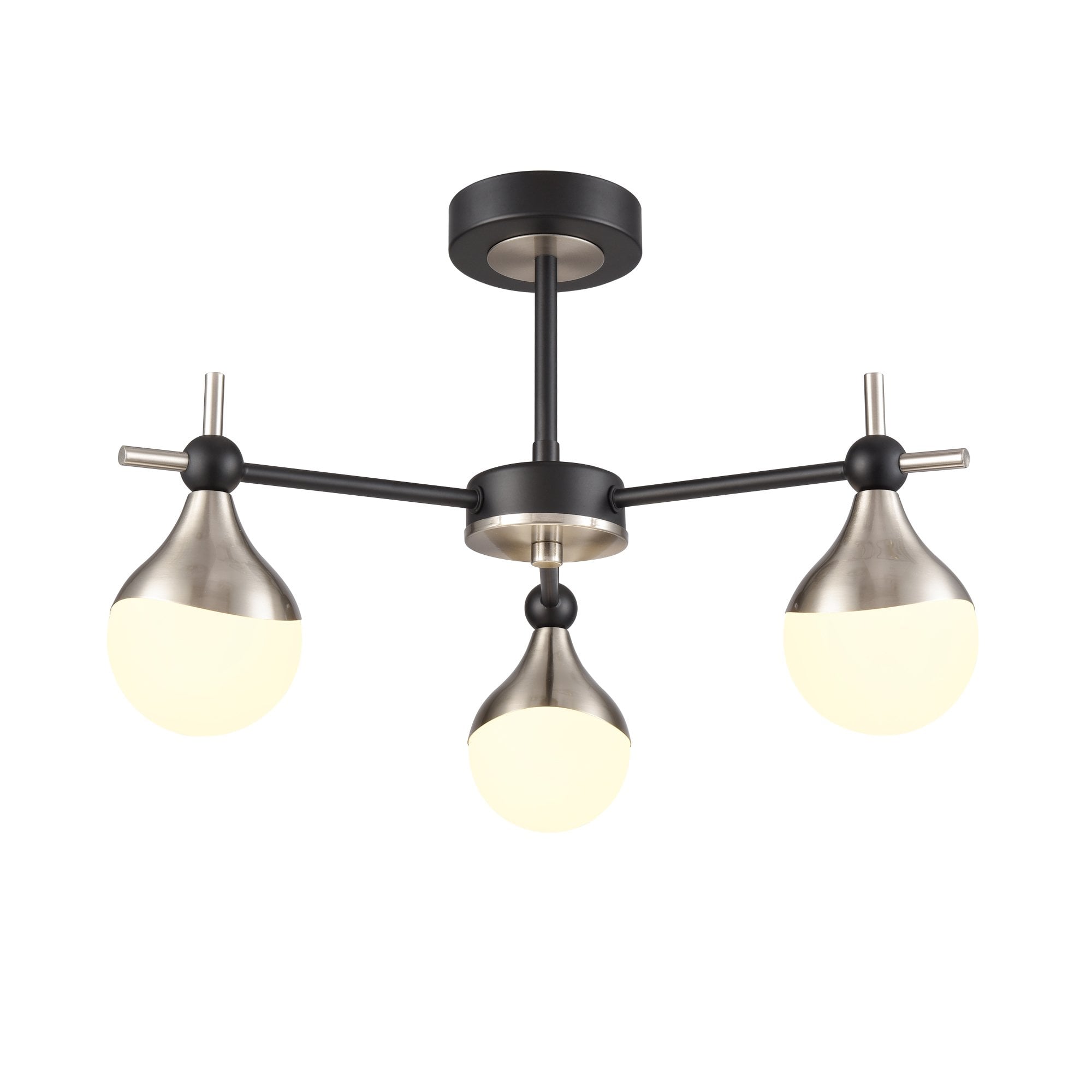 Franklite Nexus 3 Light Semi-Flush Fitting - Matt Black & Satin Nickel