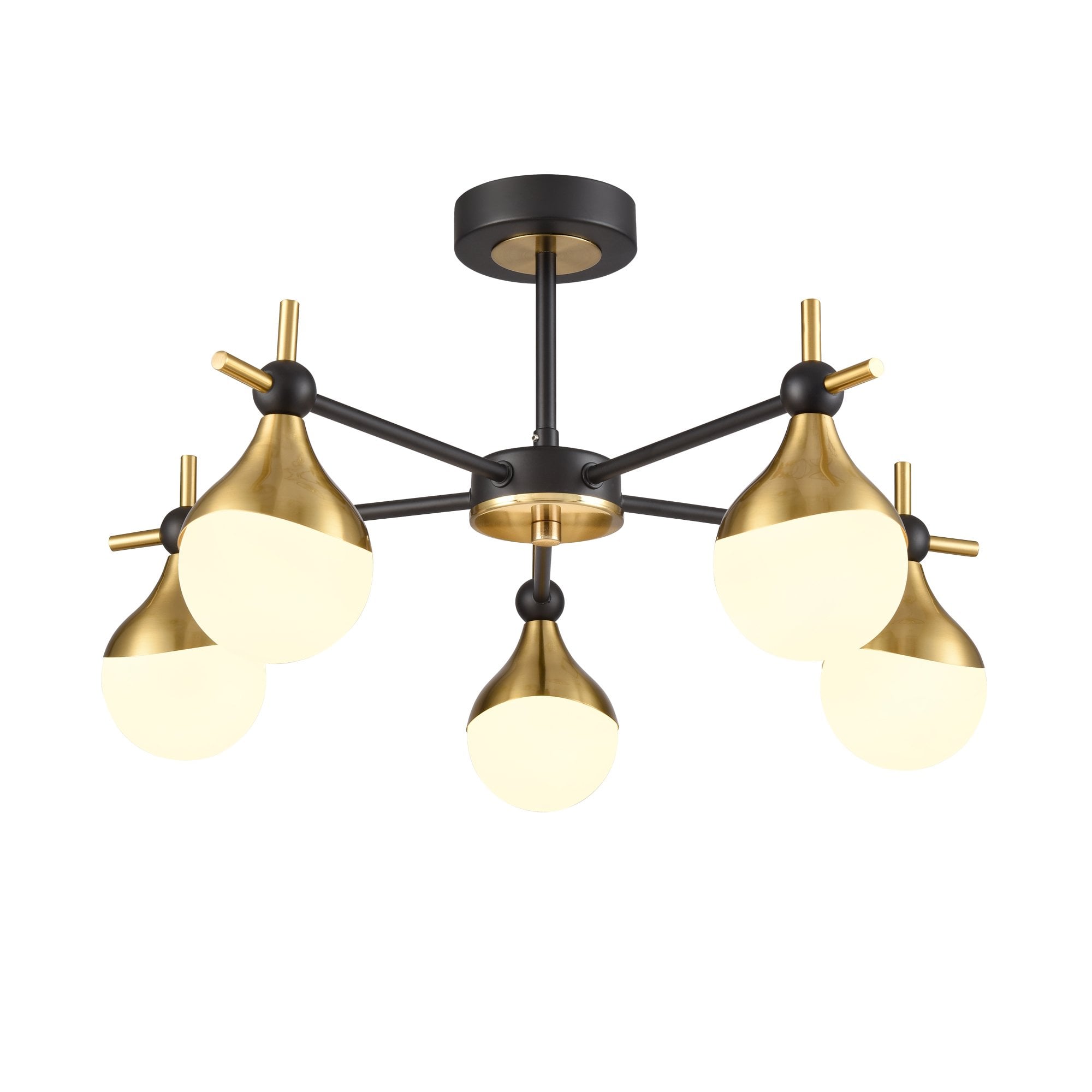 Franklite Nexus 5 Light Semi-Flush Fitting - Matt Black & Aged Brass