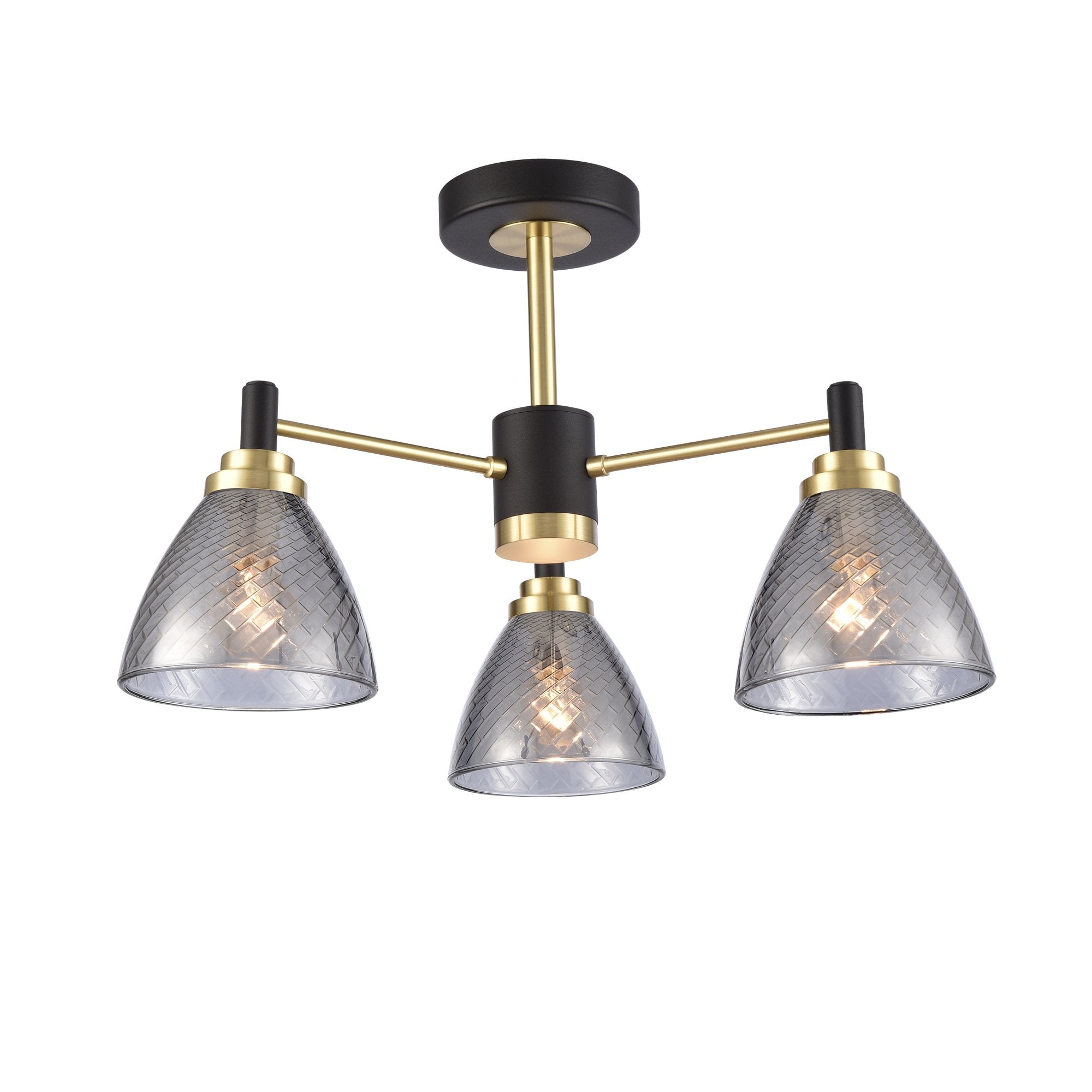 Franklite Metro 3 Light Semi-Flush Fitting - Matt Black & Satin Brass