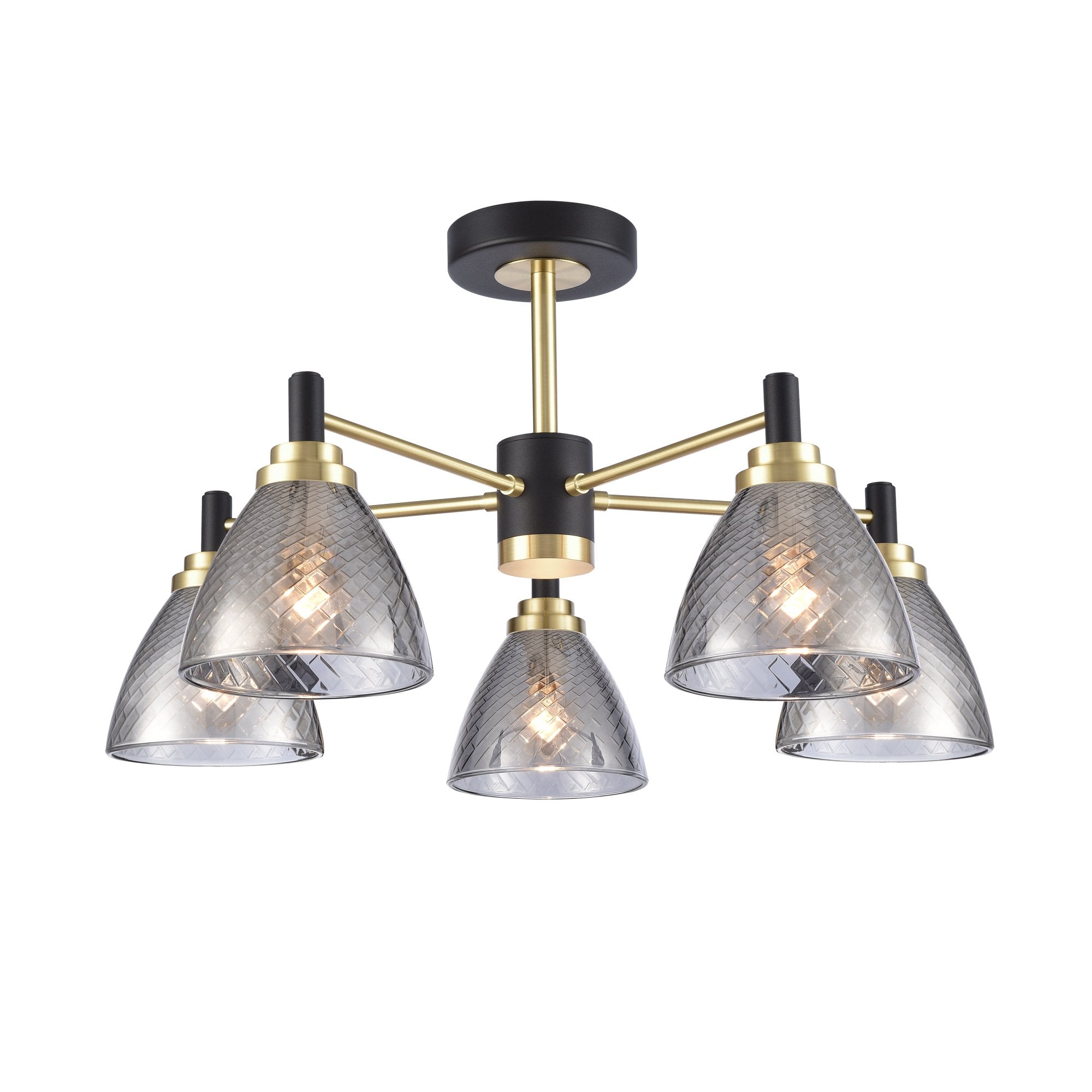 Franklite Metro 5 Light Semi-Flush Fitting - Matt Black & Satin Brass