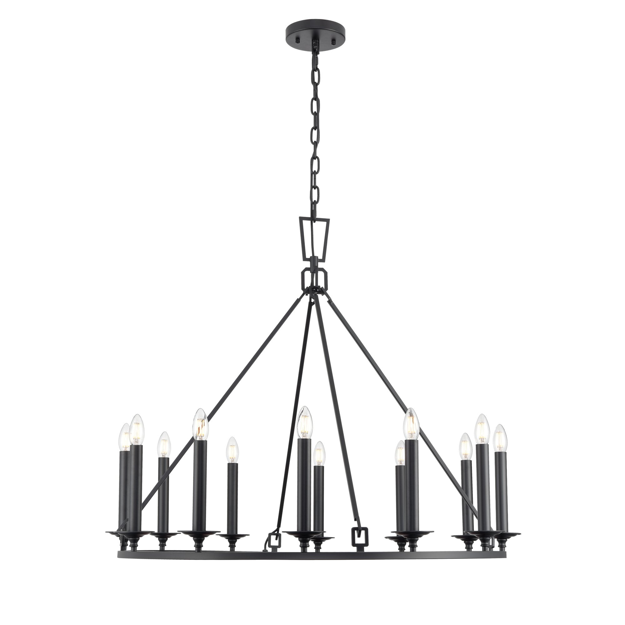 Franklite Tudor 12 Light Chandelier - Matt Black