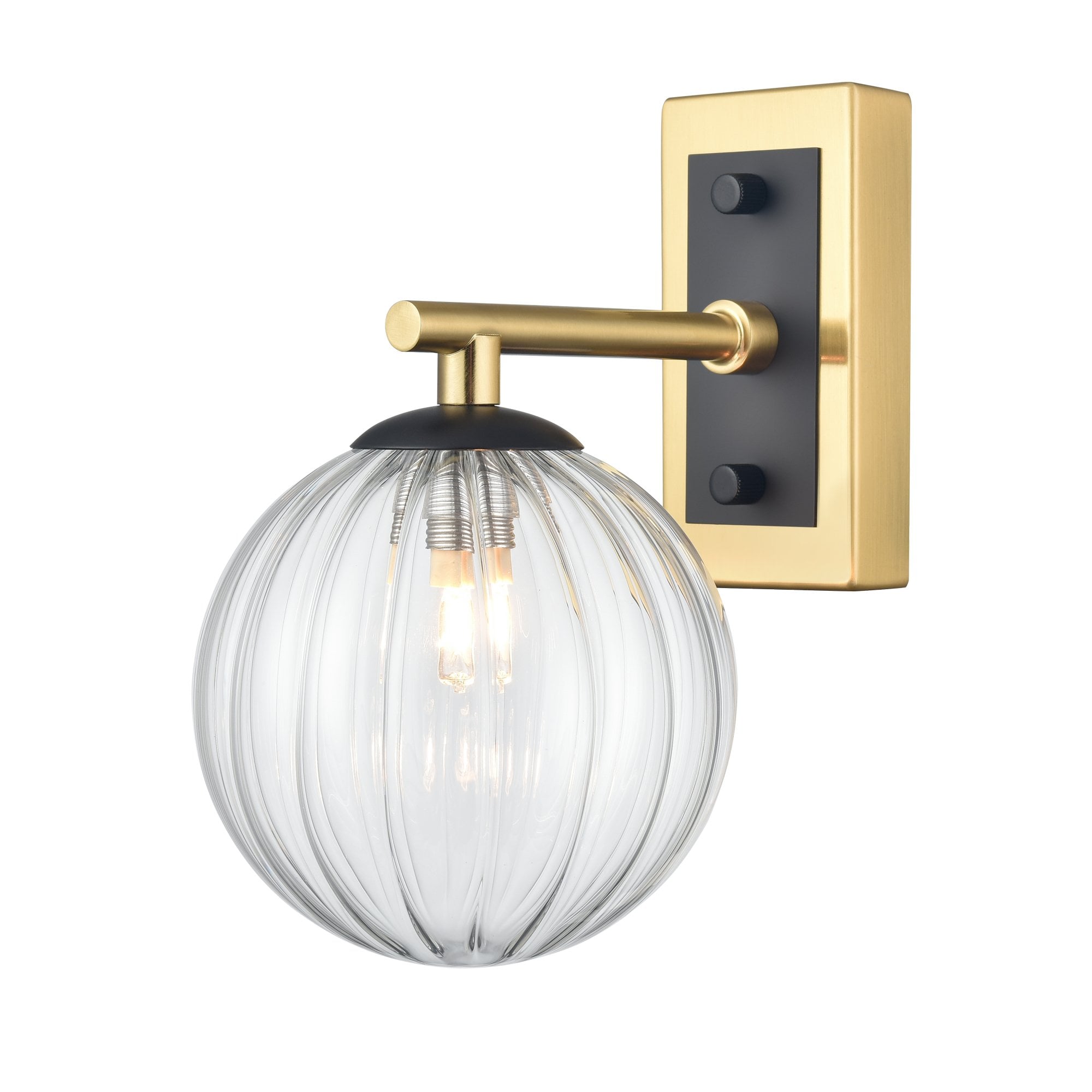 Franklite Stellar IP44 Wall Light - Aged Brass & Clear Ribbed Glass