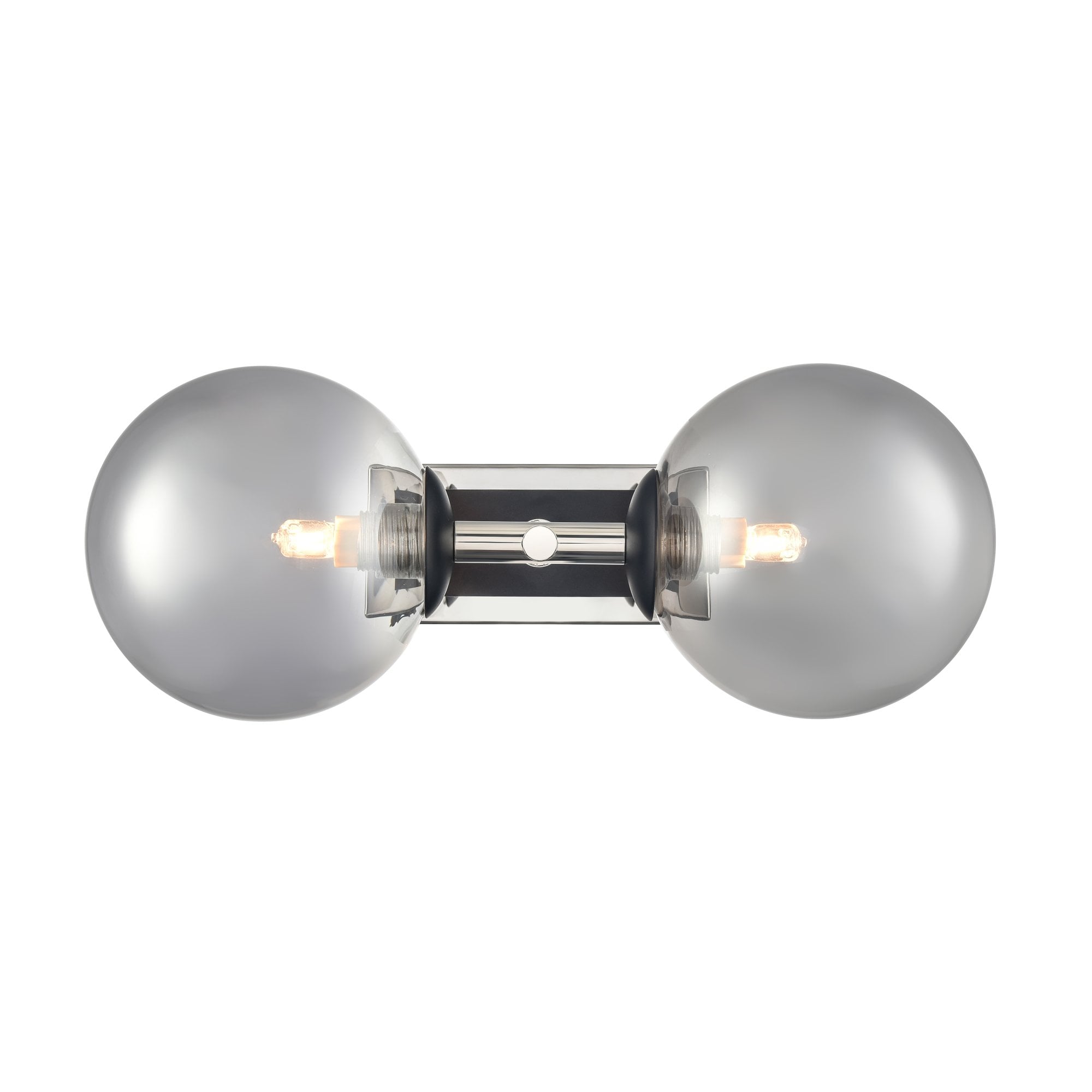 Franklite Stellar 2 Light IP44 Wall Light - Polished Nickel & Smoked Glass