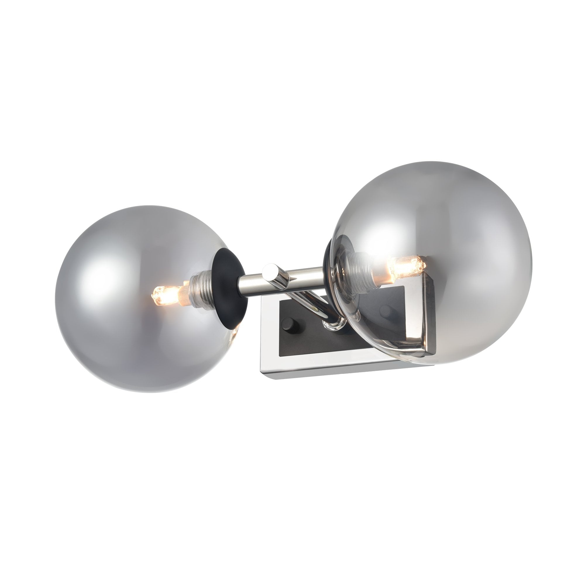 Franklite Stellar 2 Light IP44 Wall Light - Polished Nickel & Smoked Glass