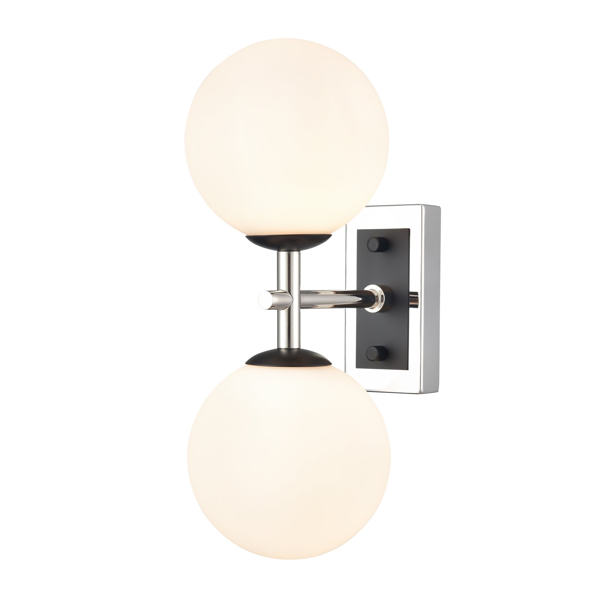 Franklite Stellar 2 Light IP44 Wall Light - Polished Nickel & Matt Opal Glass