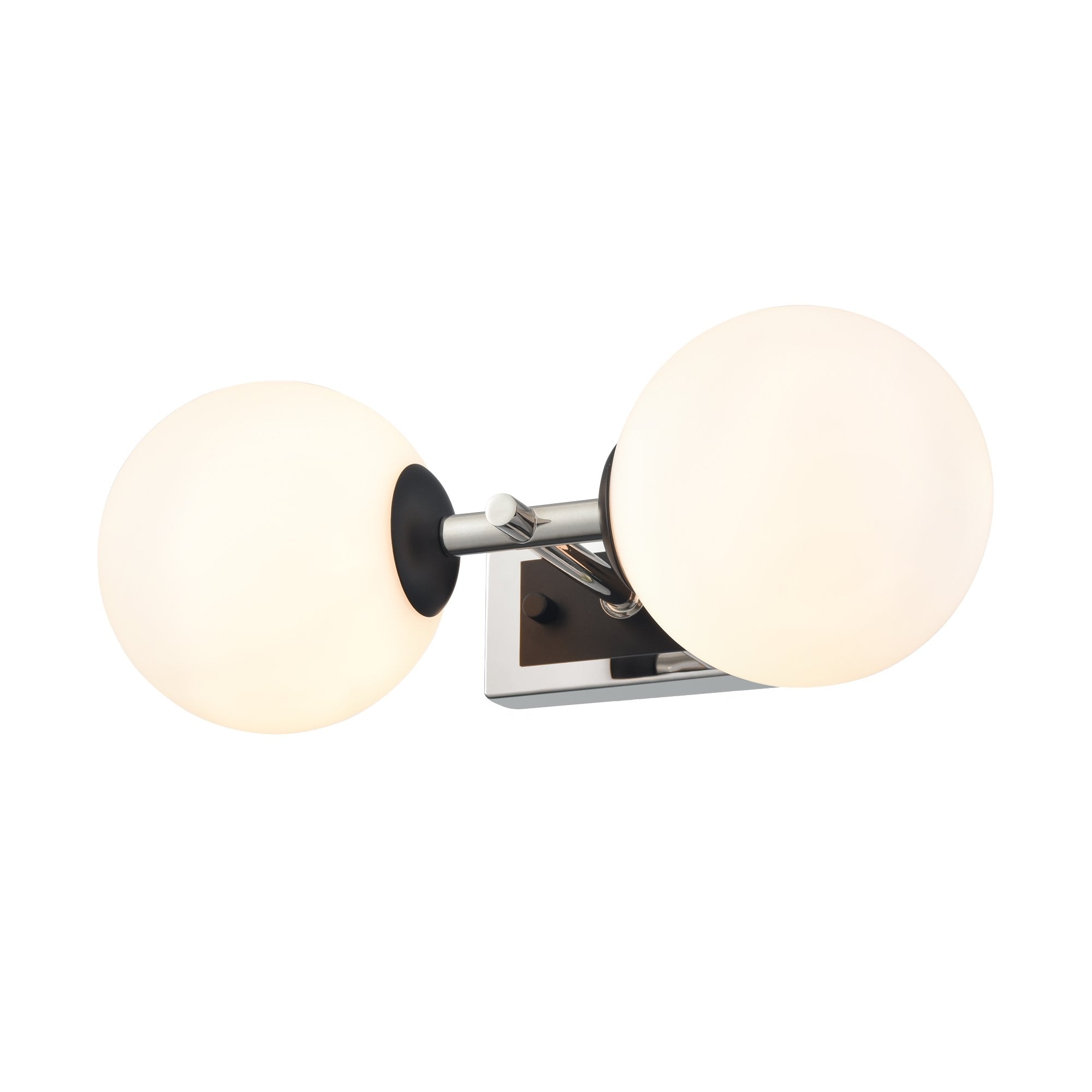 Franklite Stellar 2 Light IP44 Wall Light - Polished Nickel & Matt Opal Glass