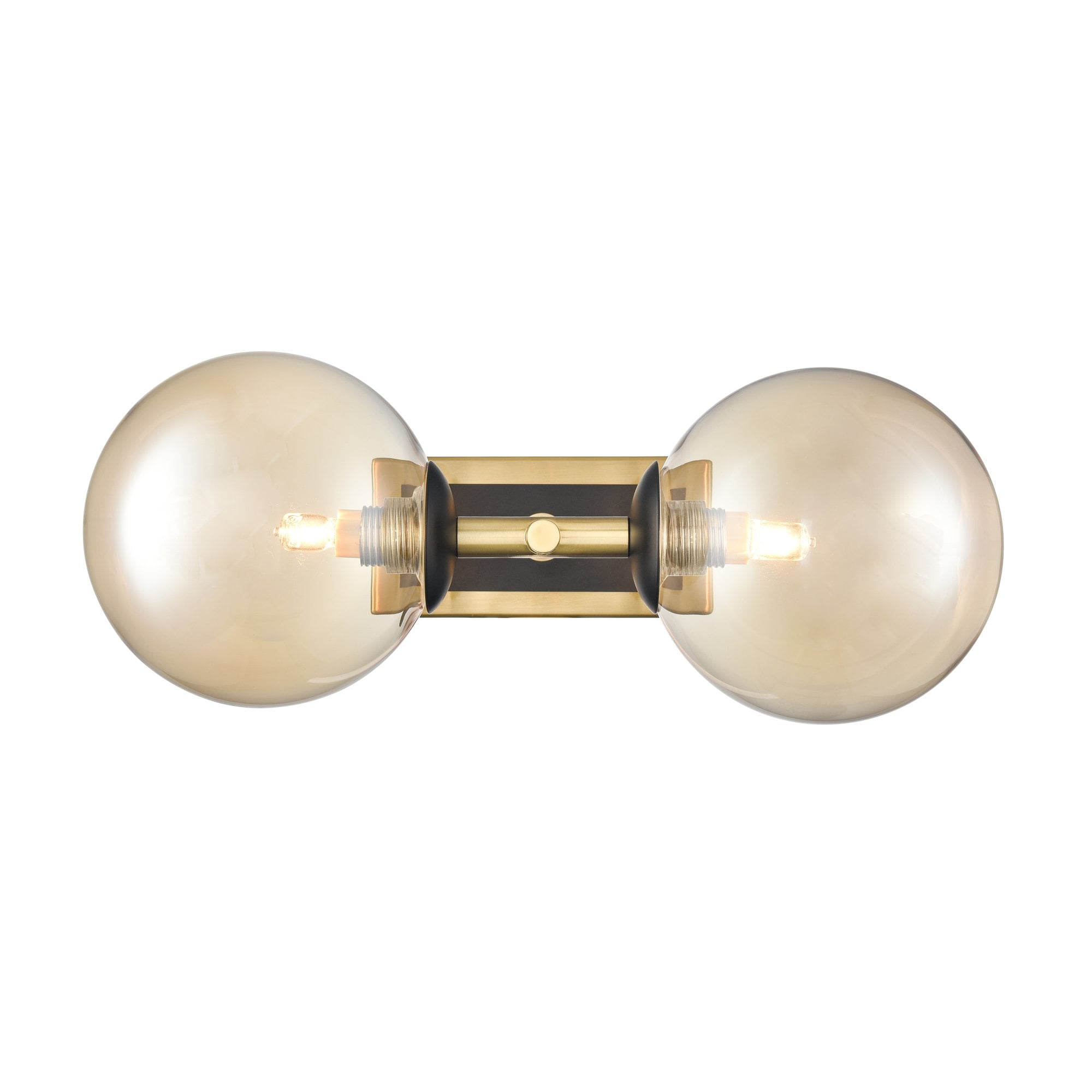 Franklite Stellar 2 Light IP44 Wall Light - Aged Brass & Amber Glass
