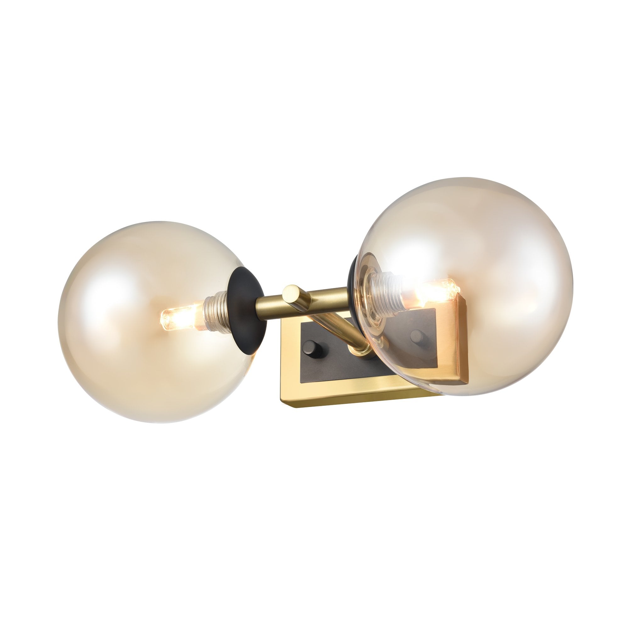 Franklite Stellar 2 Light IP44 Wall Light - Aged Brass & Amber Glass