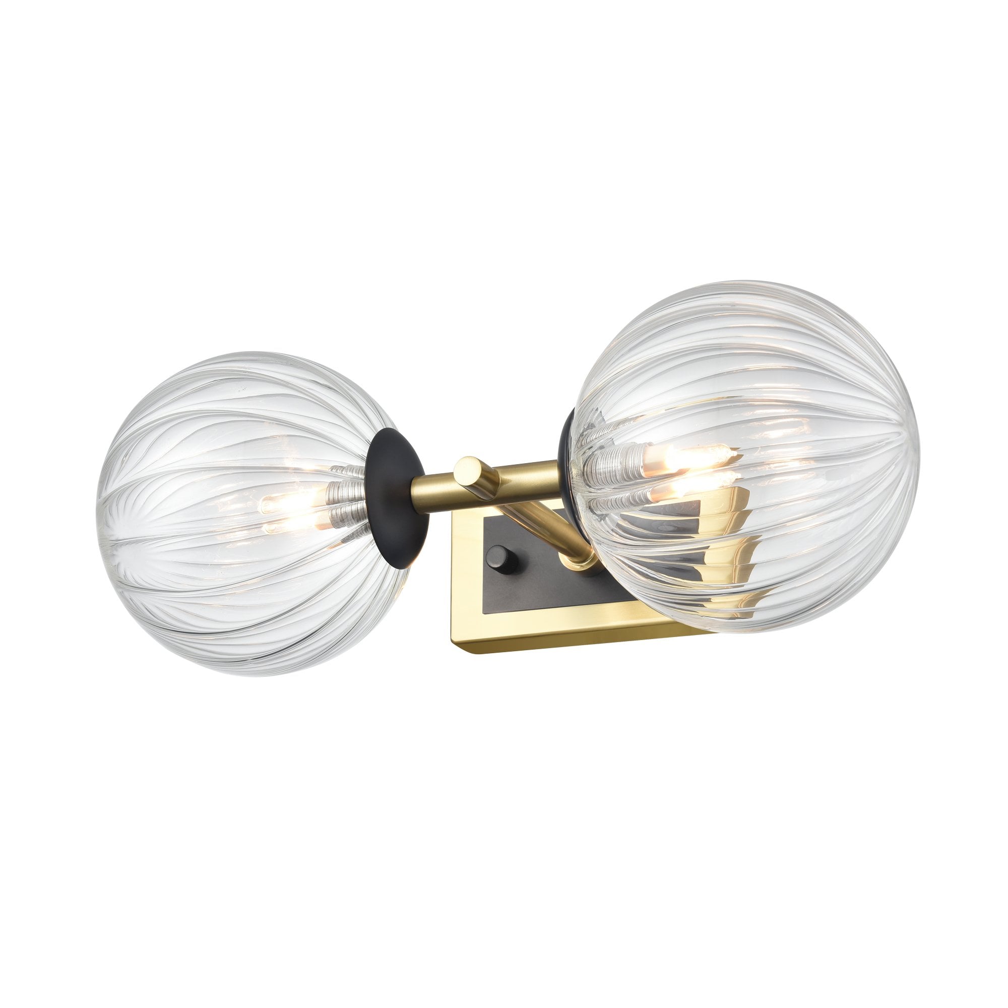 Franklite Stellar 2 Light IP44 Wall Light - Aged Brass & Clear Ribbed Glass