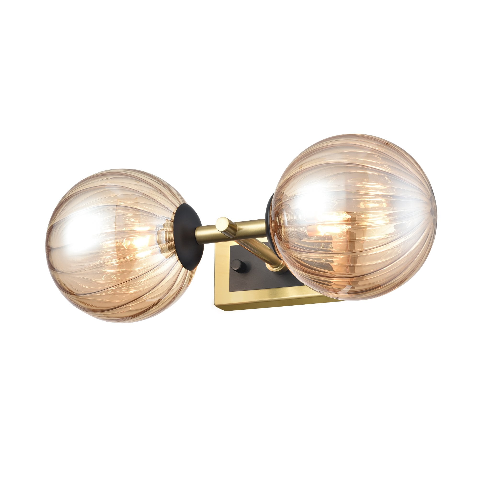 Franklite Stellar 2 Light IP44 Wall Light - Aged Brass & Amber Ribbed Glass