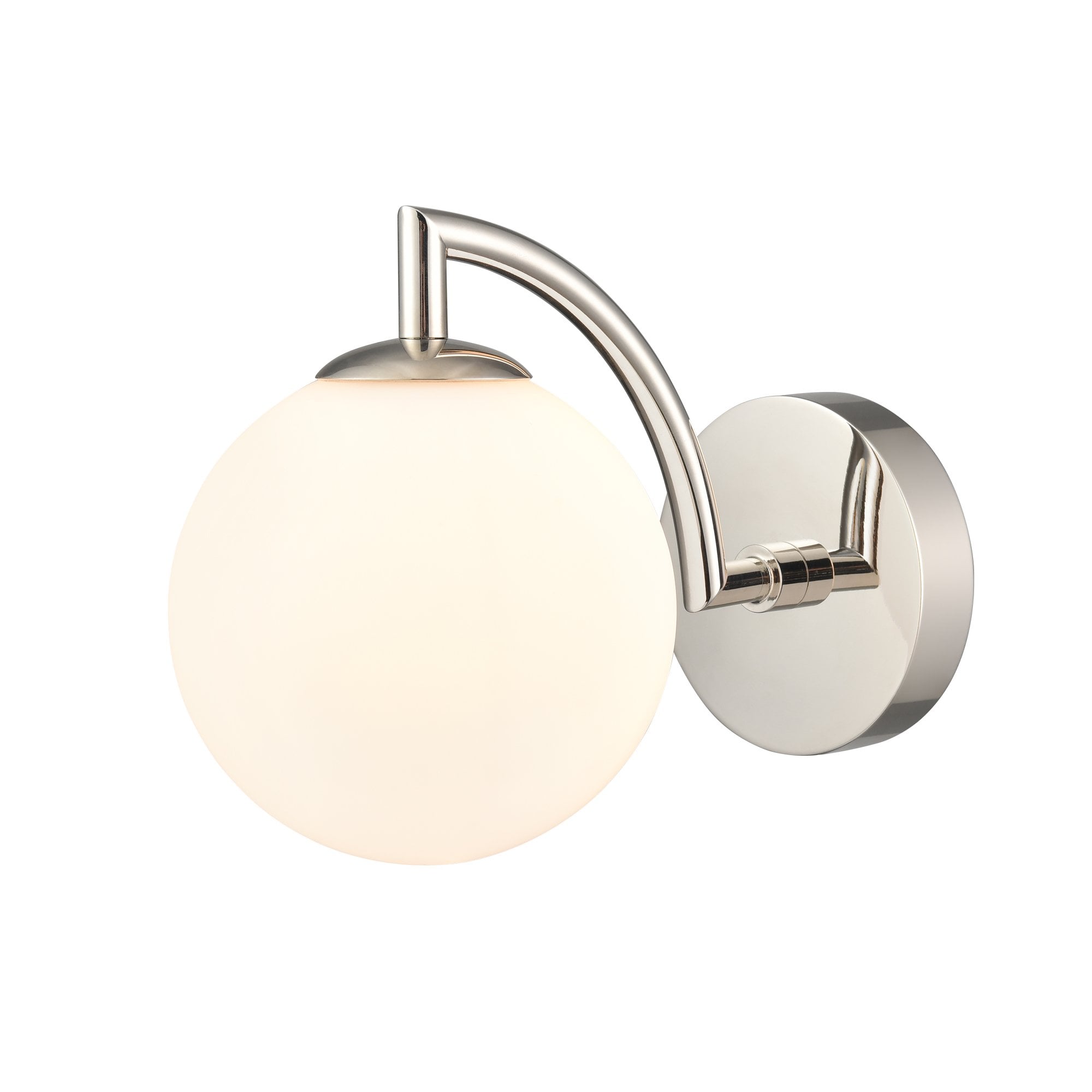 Franklite Globe 1 Light IP44 Wall Light - Polished Nickel & Matt Opal Glass