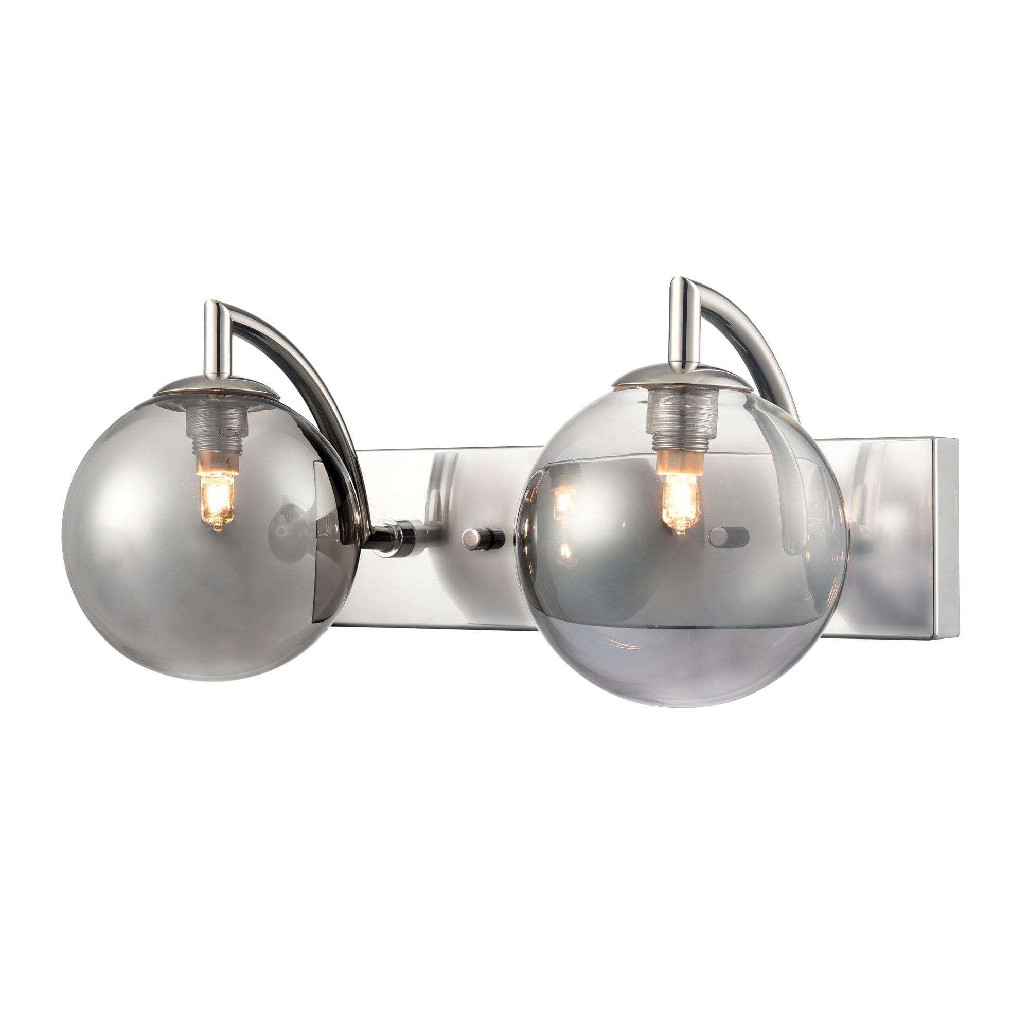 Franklite Globe 2 Light IP44 Wall Light - Polished Nickel & Smoked Glass