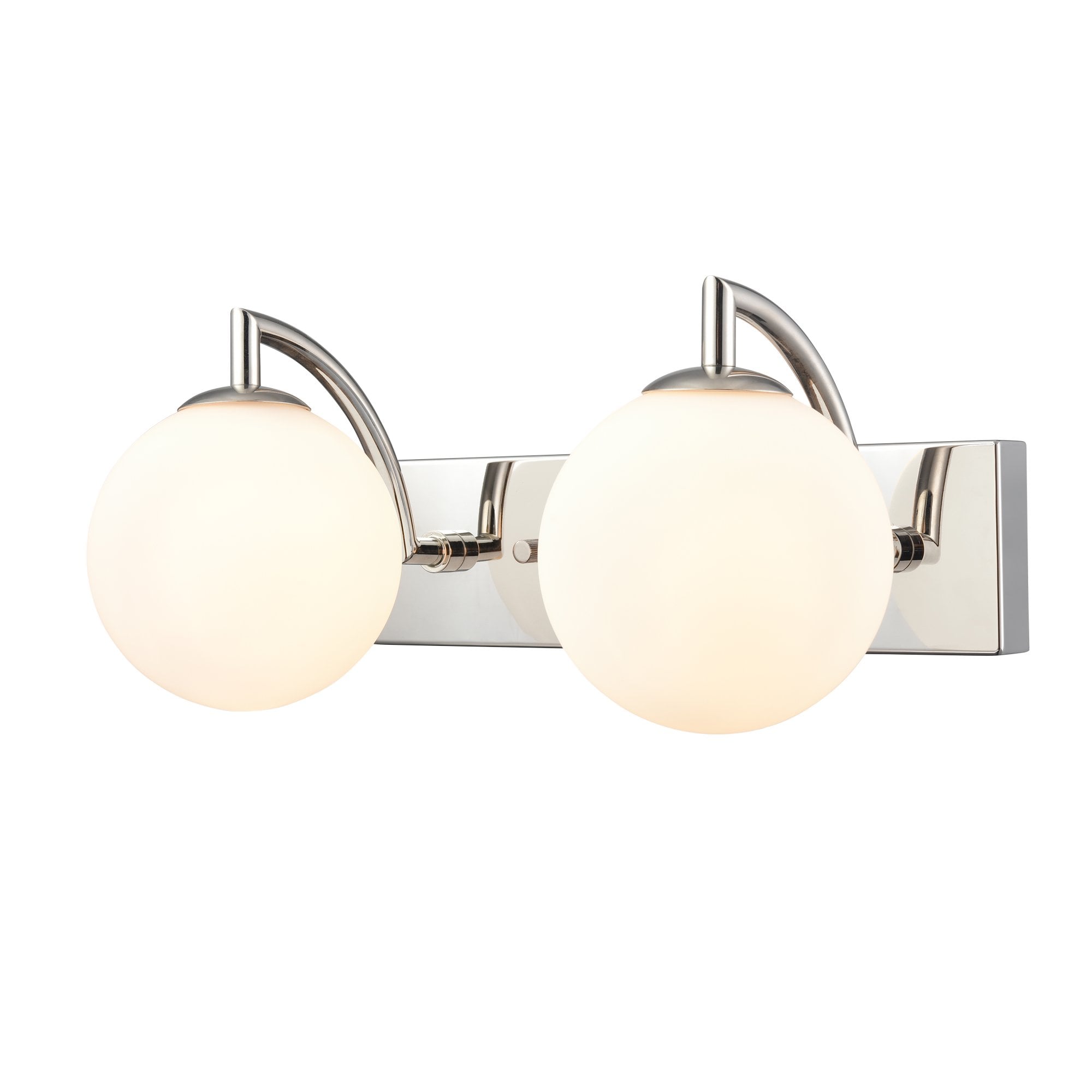 Franklite Globe 2 Light IP44 Wall Light - Polished Nickel & Matt Opal Glass