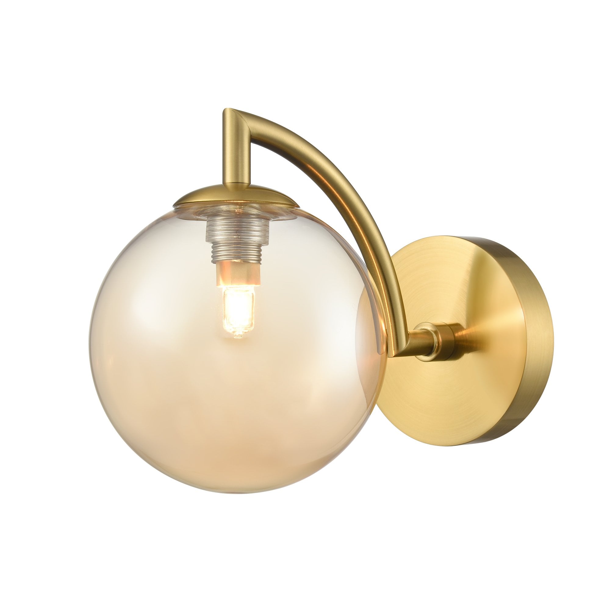 Franklite Globe 1 Light IP44 Wall Light - Aged Brass & Amber Glass
