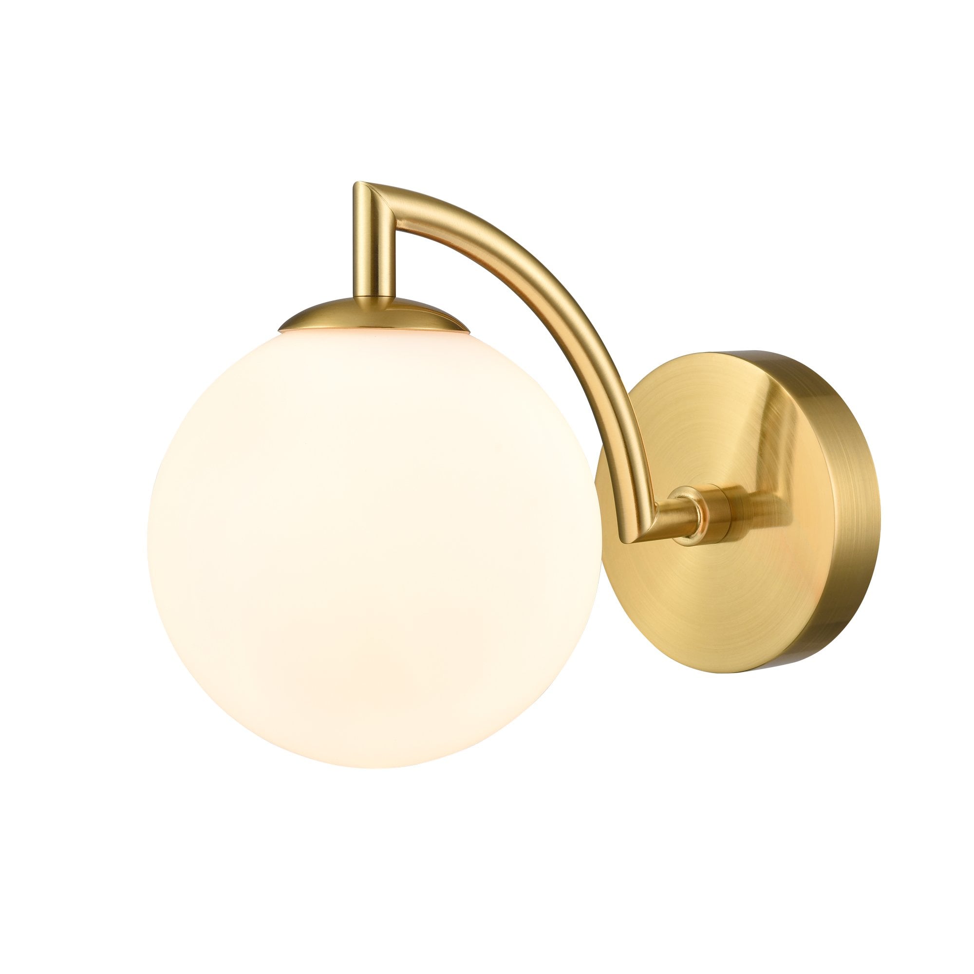 Franklite Globe 1 Light IP44 Wall Light - Aged Brass & Matt Opal Glass