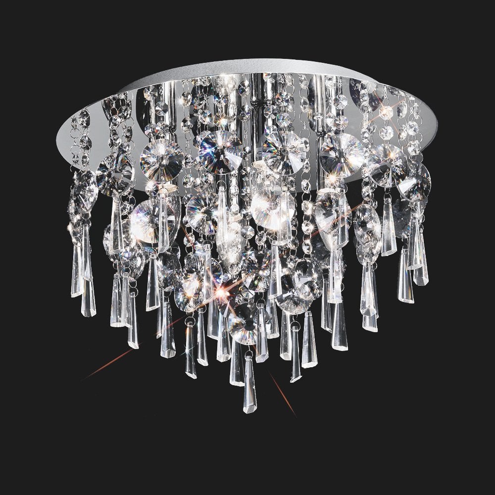 Franklite Olesia 400mm Circular Flush IP44 - Chrome & Crystal