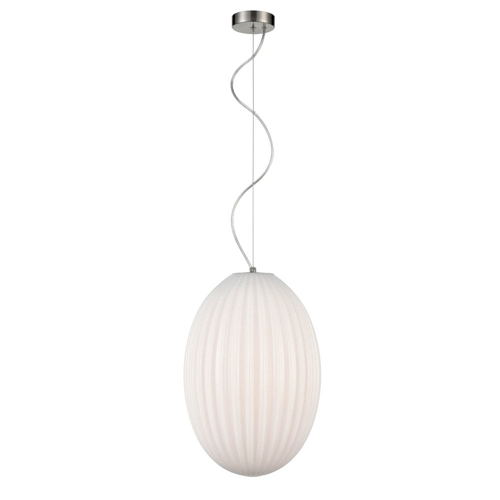 Franklite Almond 300mm Oval Ribbed Pendant - Opal Glass
