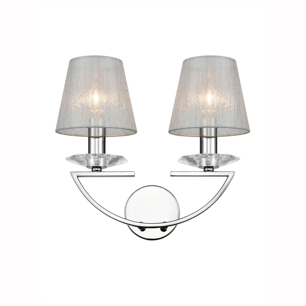 Franklite Artemis 2 Light Wall Bracket - Chrome, Crystal Glass & Silver Shade