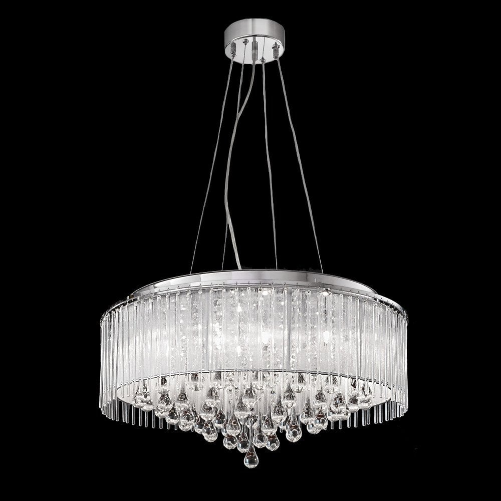 Franklite Spirit 600mm 8 Light Pendant - Chrome & Crystal Glass