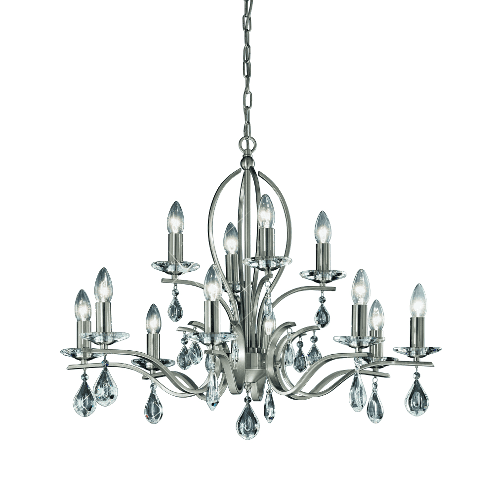 Franklite Willow 12 Light Chandelier - Satin Nickel & Crystal Glass