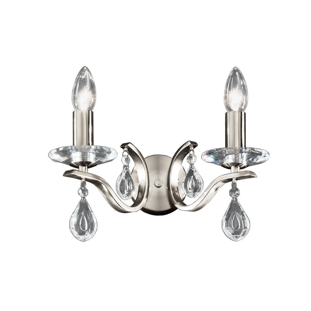 Franklite Willow 2 Light Wall Bracket - Satin Nickel & Crystal Glass