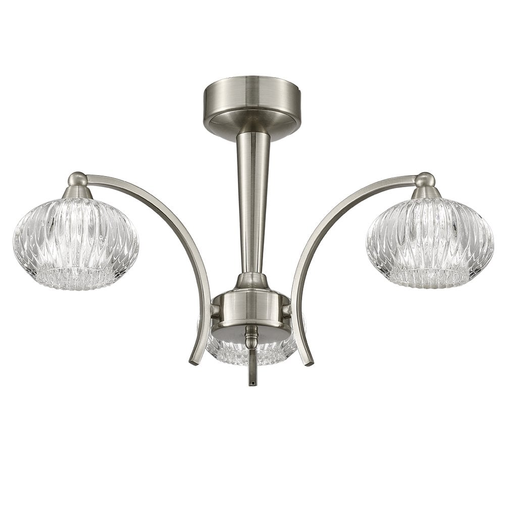 Franklite Ripple 3 Light Ceiling Fitting - Satin Nickel & Ribbed Glass