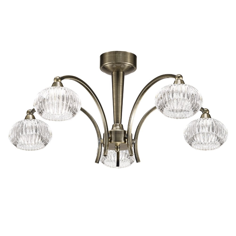 Franklite Ripple 5 Light Ceiling Fitting - Bronze & Ribbed Glass