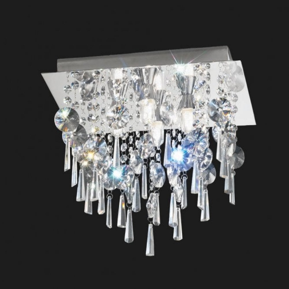 Franklite Olesia 350mm Square Flush IP44 - Chrome & Crystal