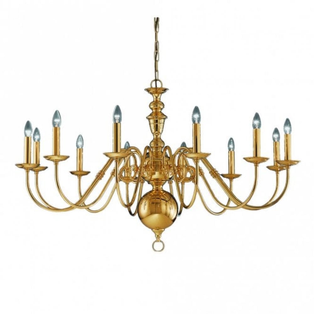 Franklite Delft 12 Light Chandelier - Polished Brass