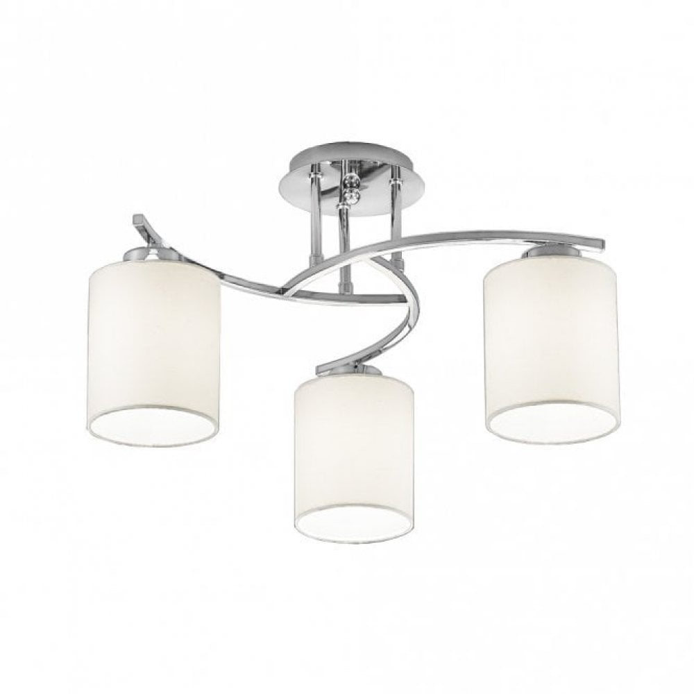 Franklite Hexx 3 Light Flush Fitting - Chrome & Cream Shade