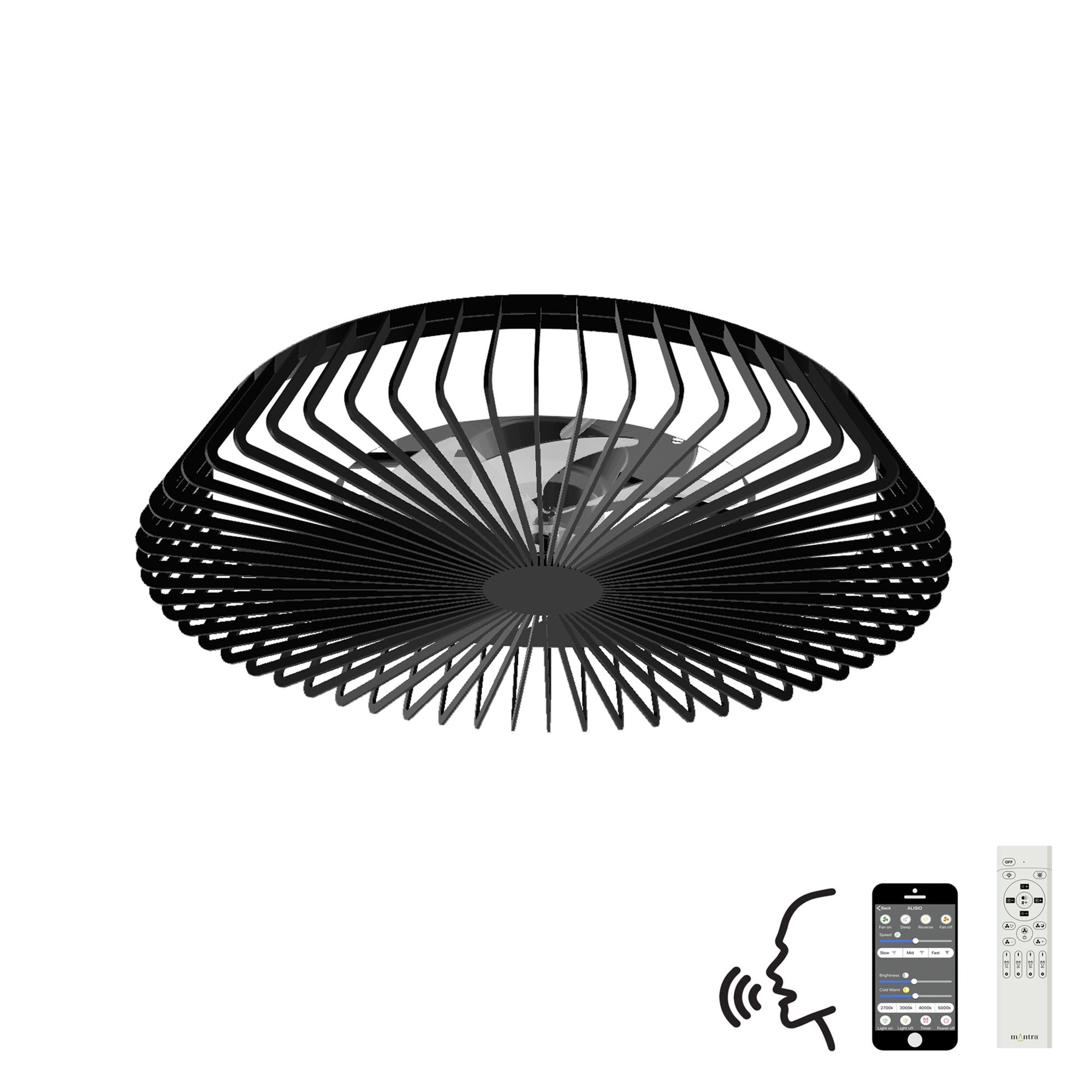 Mantra Himalaya 70W LED Dimmable Ceiling Light & Fan, Remote, APP ,  Voice Controlled, Black