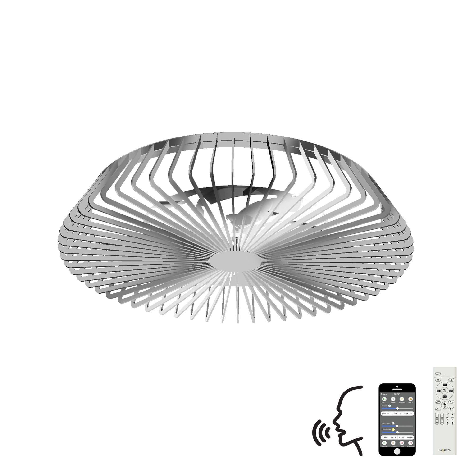 Mantra Himalaya 70W LED Dimmable Ceiling Light & Fan, Remote, APP ,  Voice Controlled, Silver