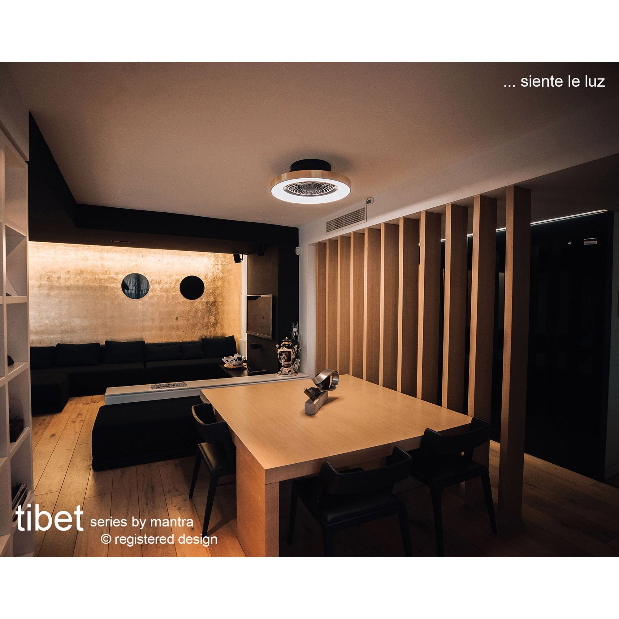 Mantra Tibet 70W LED Dimmable Ceiling Light & Fan, Remote, APP ,  Voice Controlled, Wood Effect