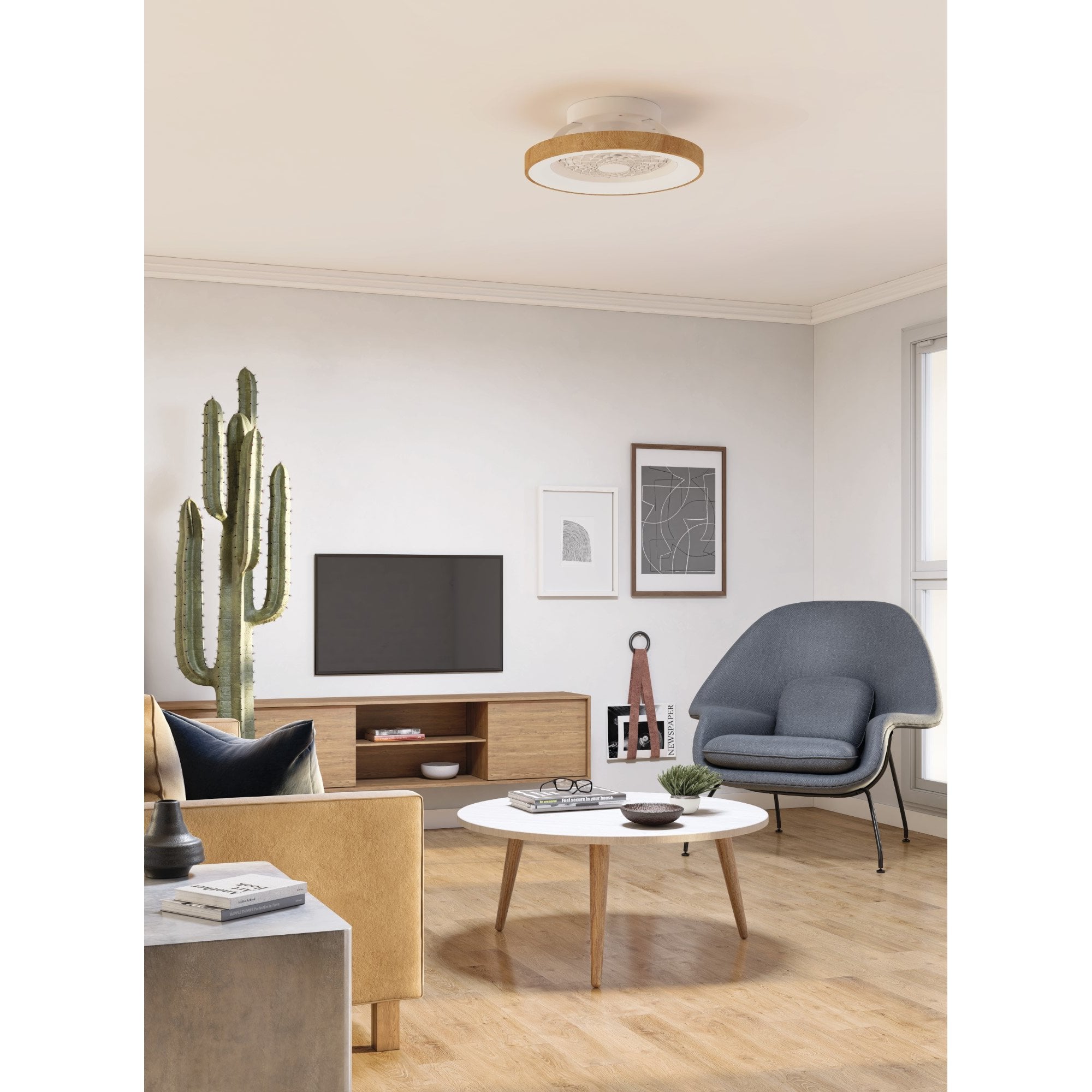 Mantra Tibet 70W LED Dimmable Ceiling Light & Fan, Remote, APP ,  Voice Controlled, Wood Effect