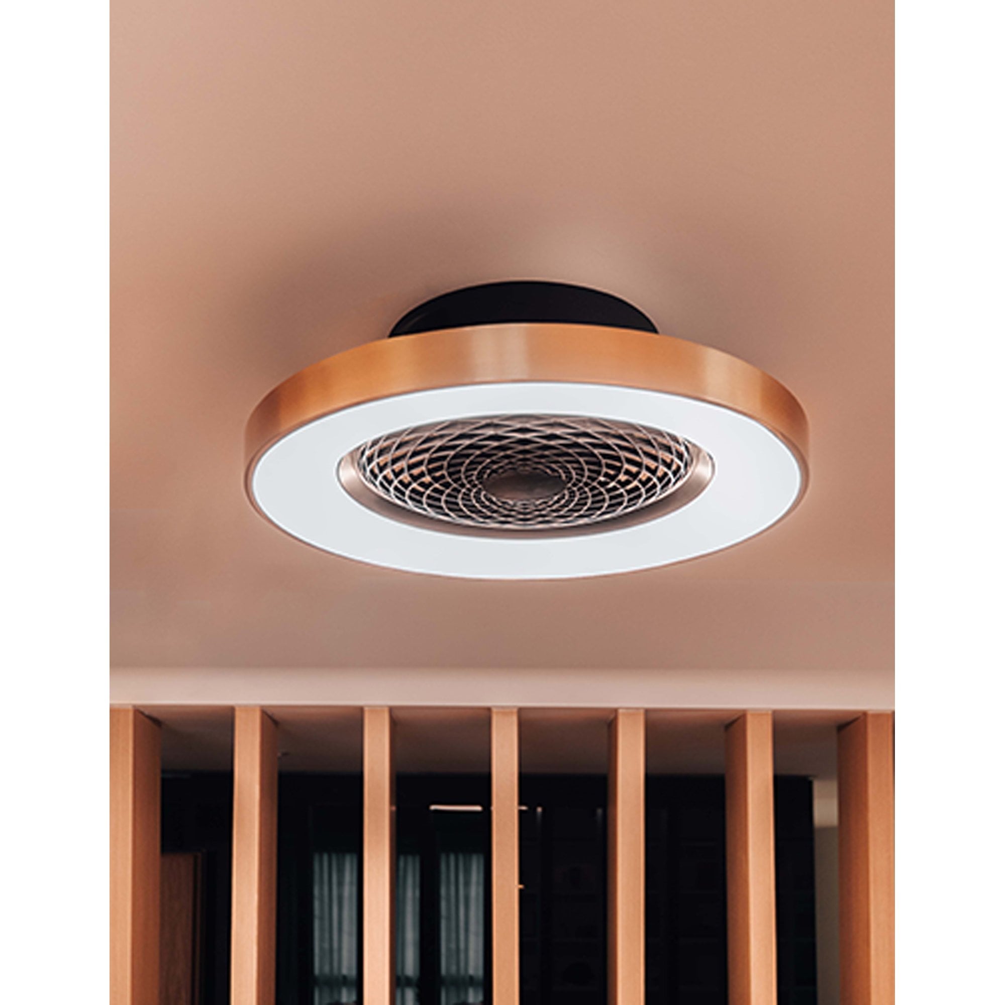 Mantra Tibet 70W LED Dimmable Ceiling Light & Fan, Remote, APP ,  Voice Controlled, Wood Effect, Black