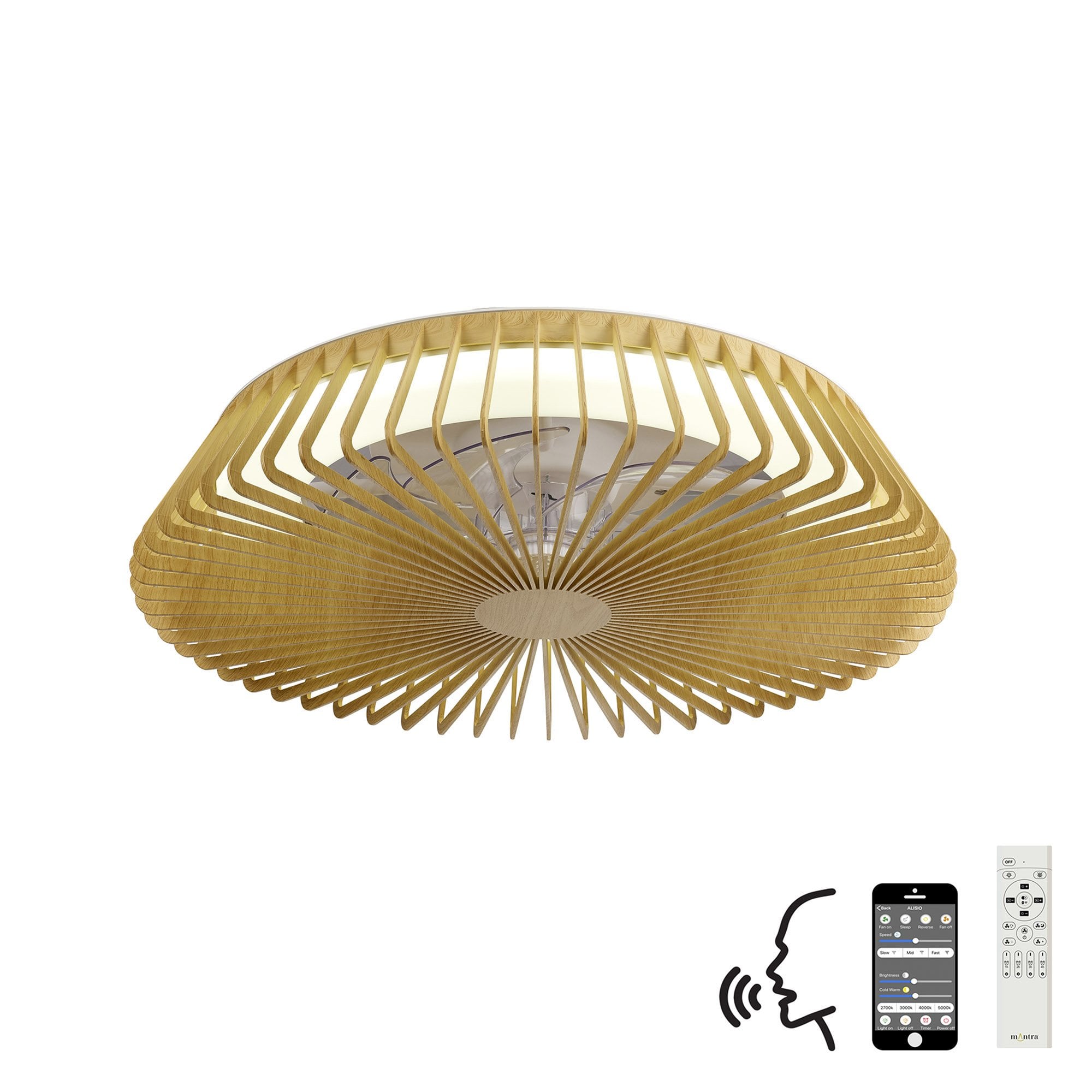 Mantra Himalaya 70W LED Dimmable Ceiling Light & Fan, Remote, APP ,  Voice Controlled, Wood Effect
