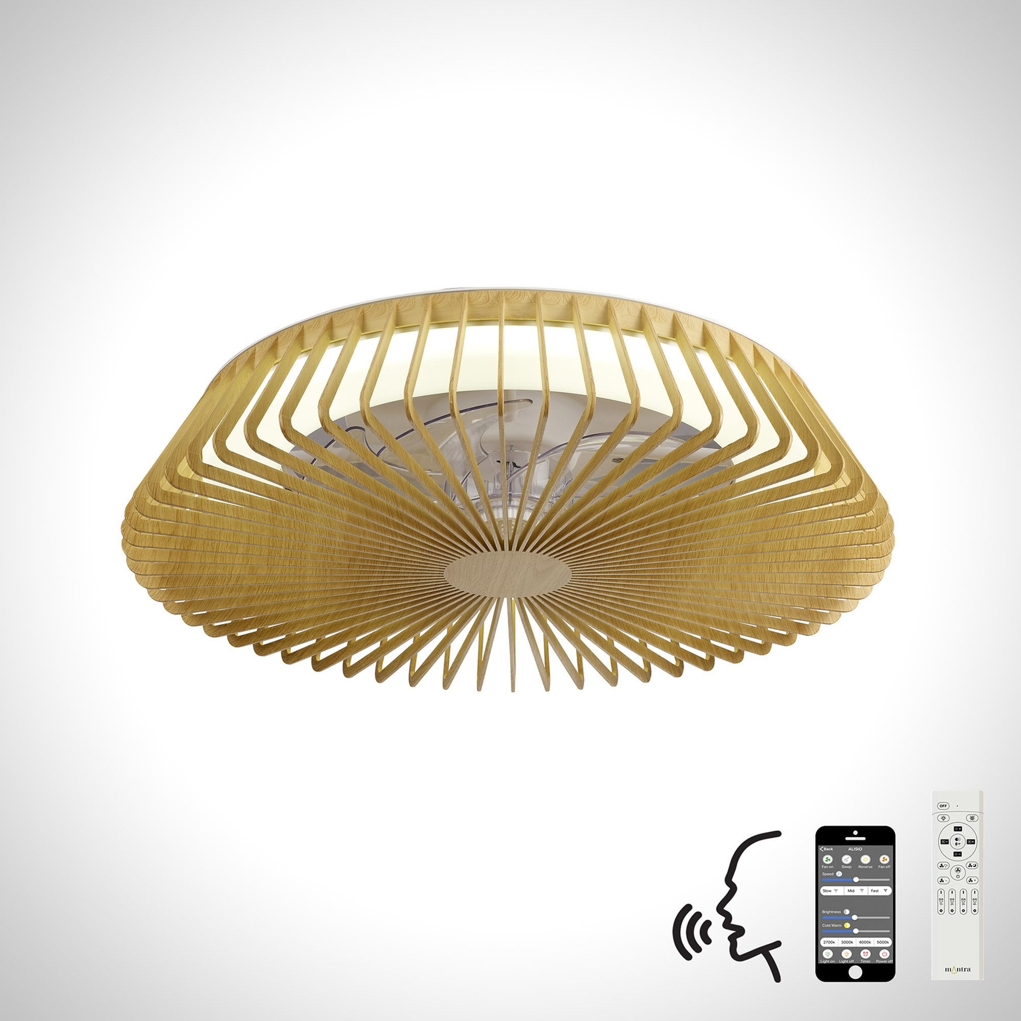 Mantra Himalaya 70W LED Dimmable Ceiling Light & Fan, Remote, APP ,  Voice Controlled, Wood Effect
