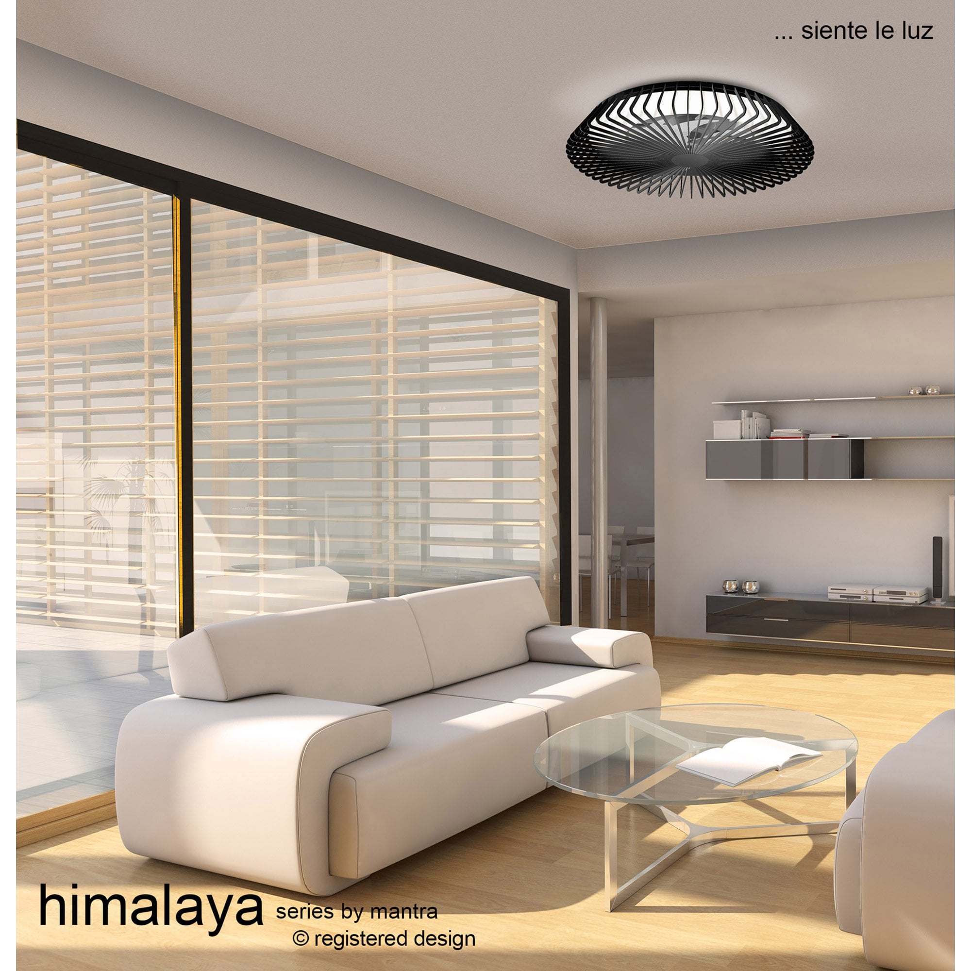 Mantra Himalaya 70W LED Dimmable Ceiling Light & Fan, Remote, APP ,  Voice Controlled, Wood Effect
