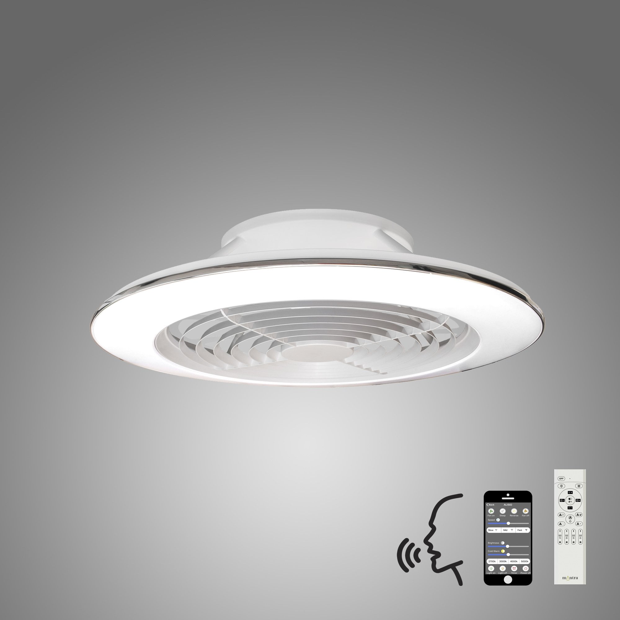 Mantra Alisio XL 95W LED Dimmable Ceiling Light & Fan, Remote, APP ,  Voice Controlled, White