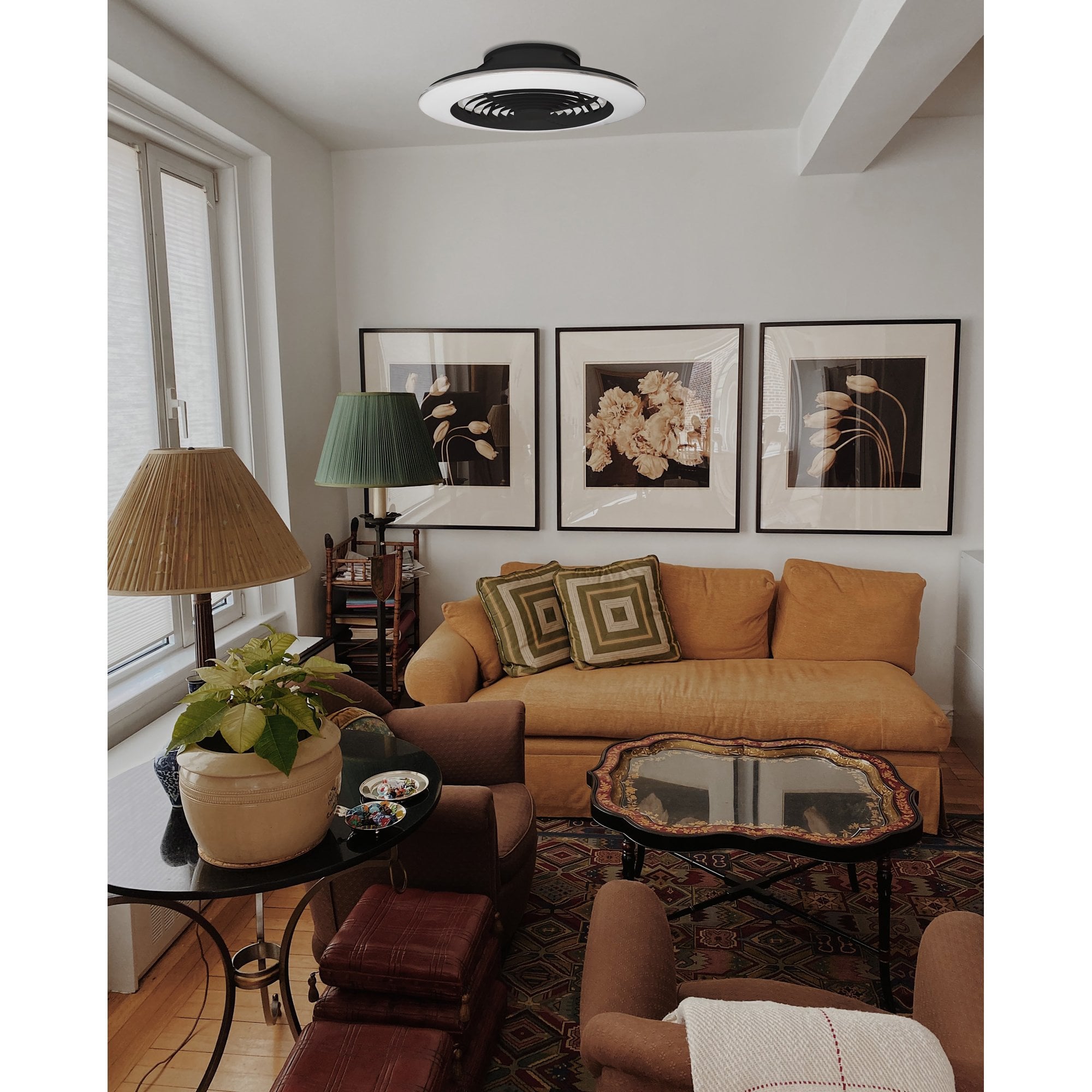 Mantra Alisio XL 95W LED Dimmable Ceiling Light & Fan, Remote, APP ,  Voice Controlled, Black