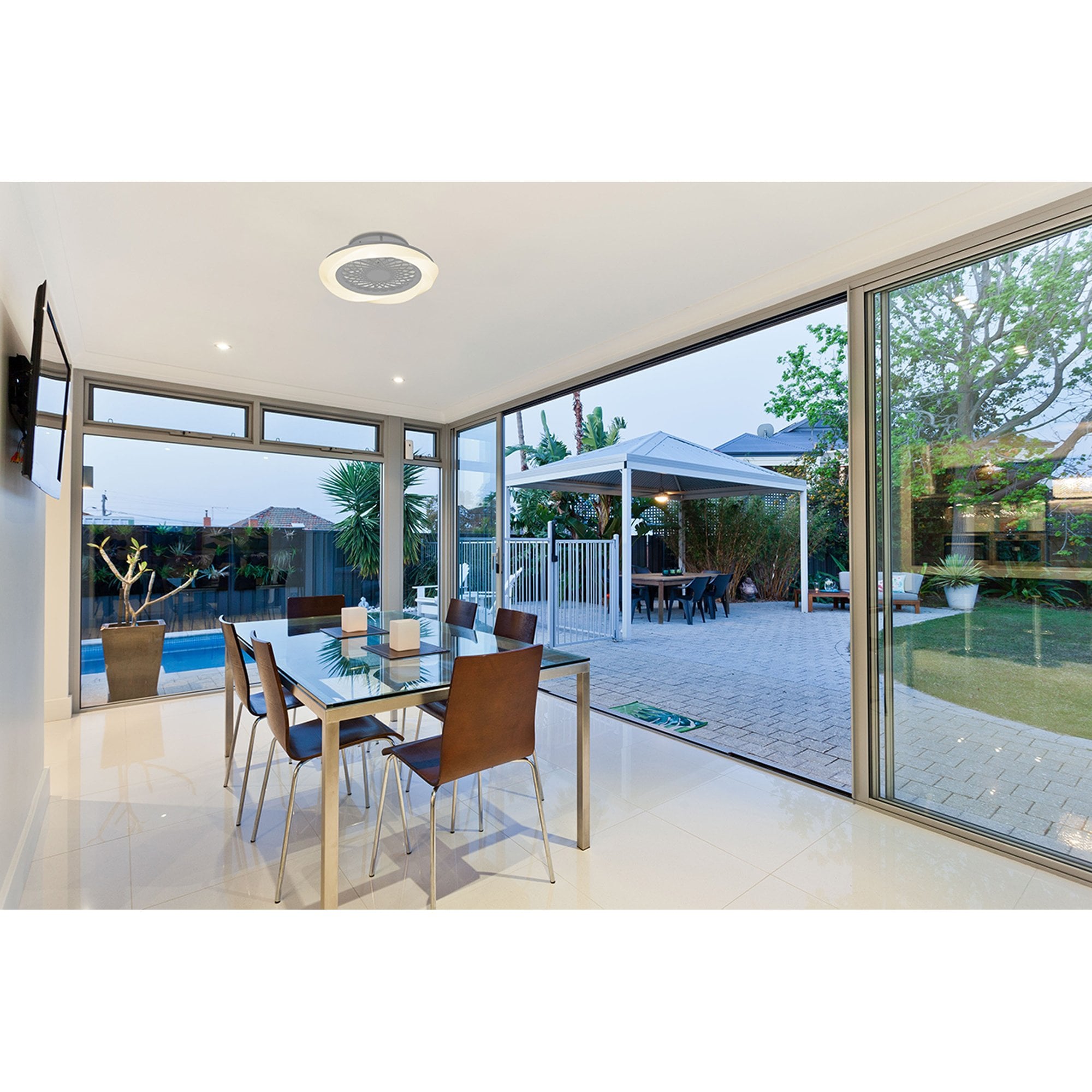 Mantra Boreal 70W LED Dimmable Ceiling Light & Fan, Remote Controlled, Silver