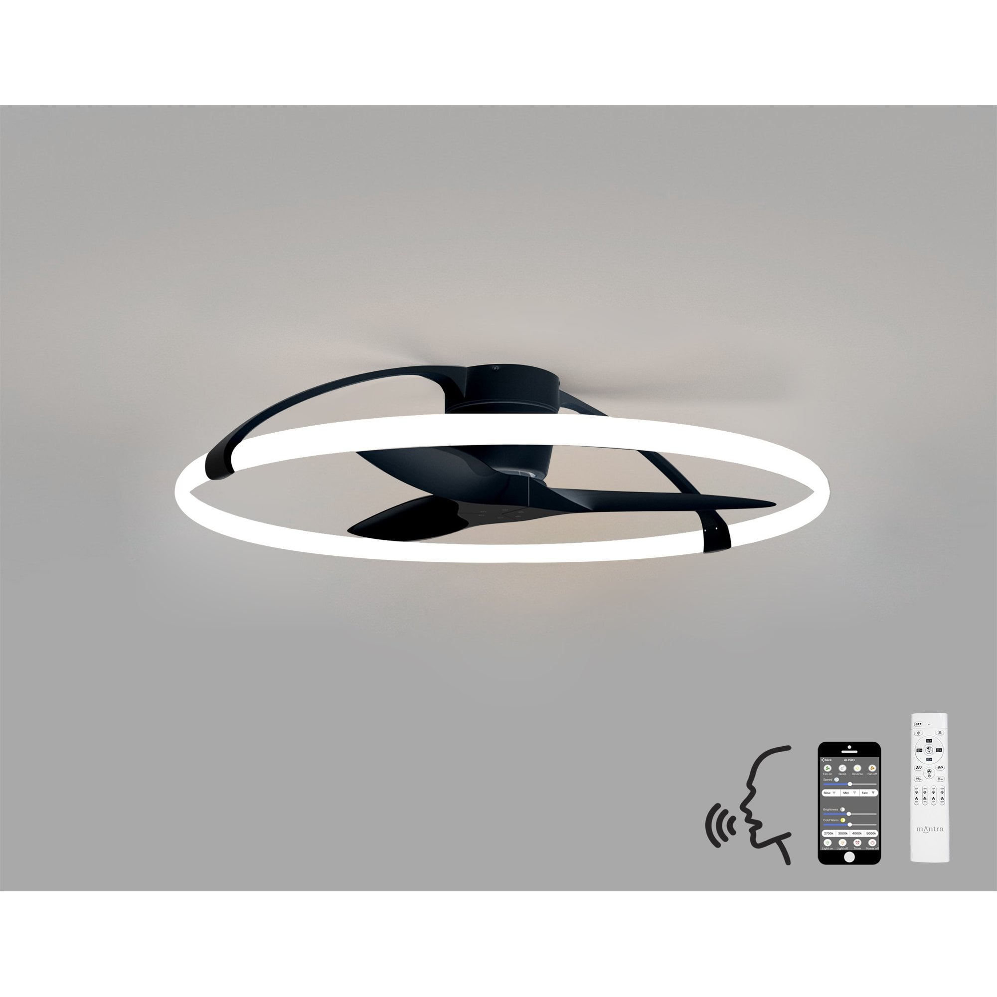 Mantra Nepal 75W LED Dimmable Ceiling Light & Fan, Remote, APP ,  Voice Controlled, Black