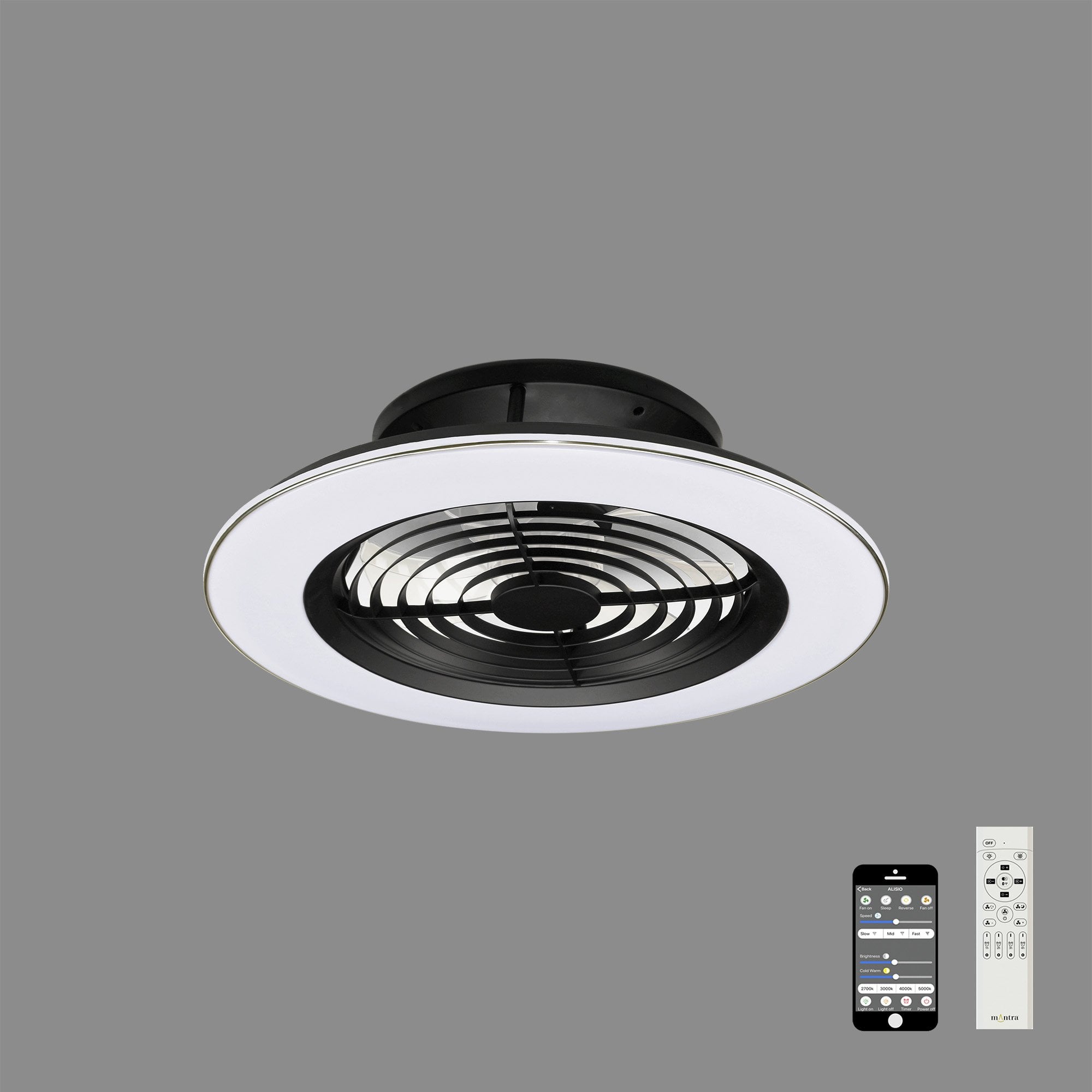 Mantra Alisio 70W LED Dimmable Ceiling Light & Fan, Remote, APP Controlled, Black