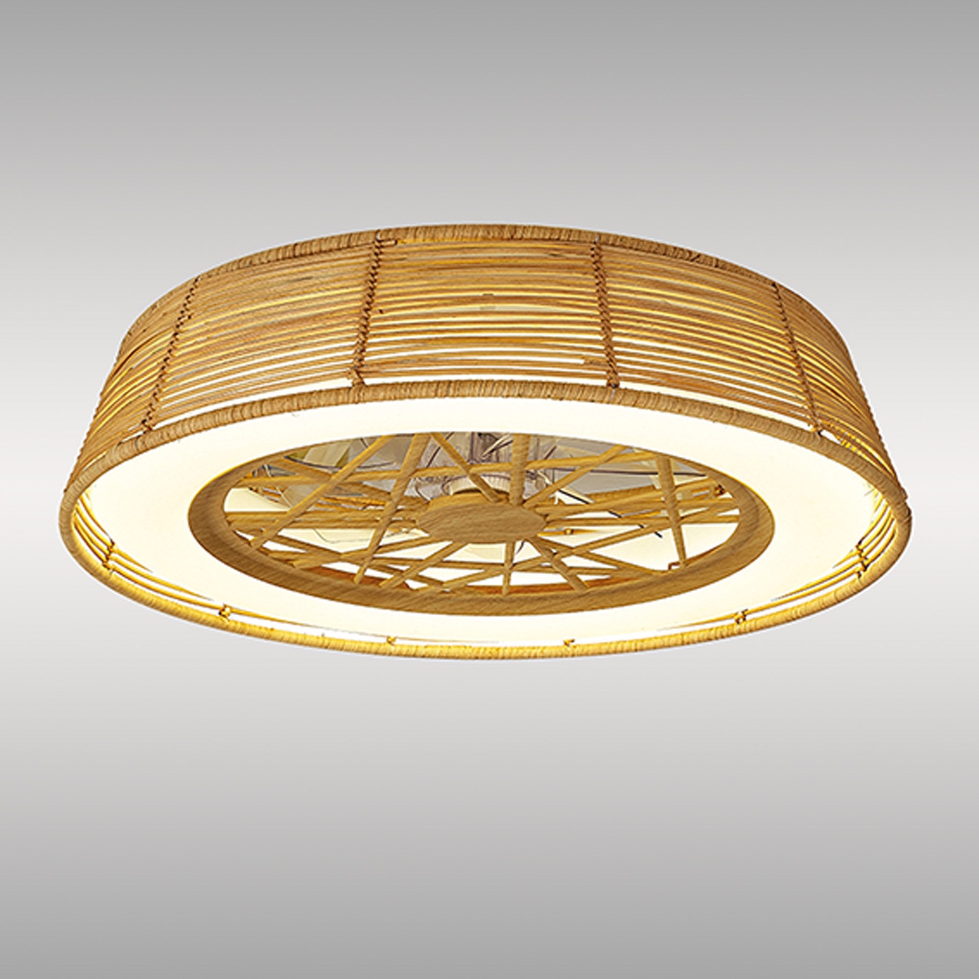 Mantra Indonesia 70W LED Dimmable Ceiling Light & Fan, Remote Controlled, Beige Rattan
