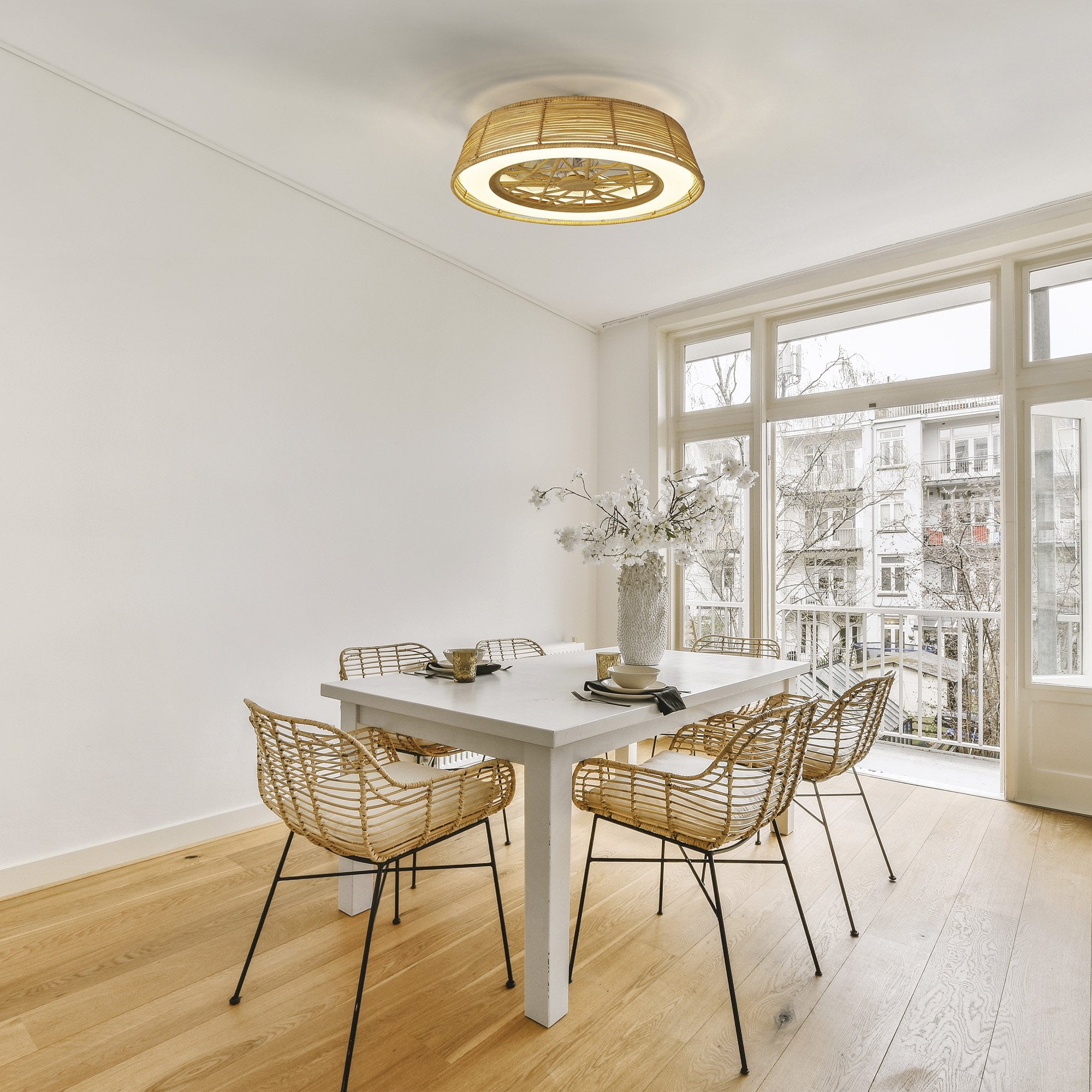 Mantra Indonesia 70W LED Dimmable Ceiling Light & Fan, Remote Controlled, Beige Rattan