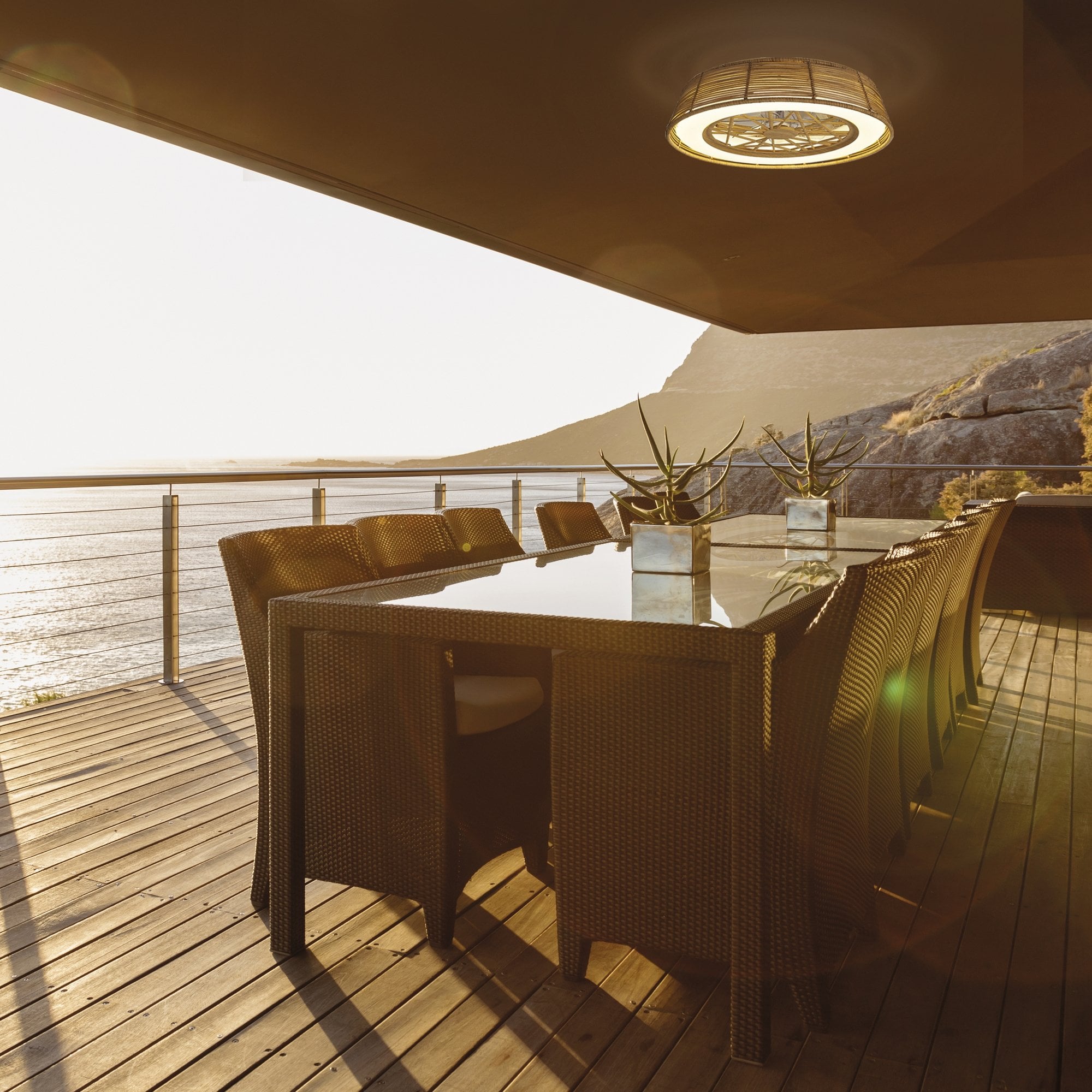 Mantra Indonesia 70W LED Dimmable Ceiling Light & Fan, Remote Controlled, Beige Rattan