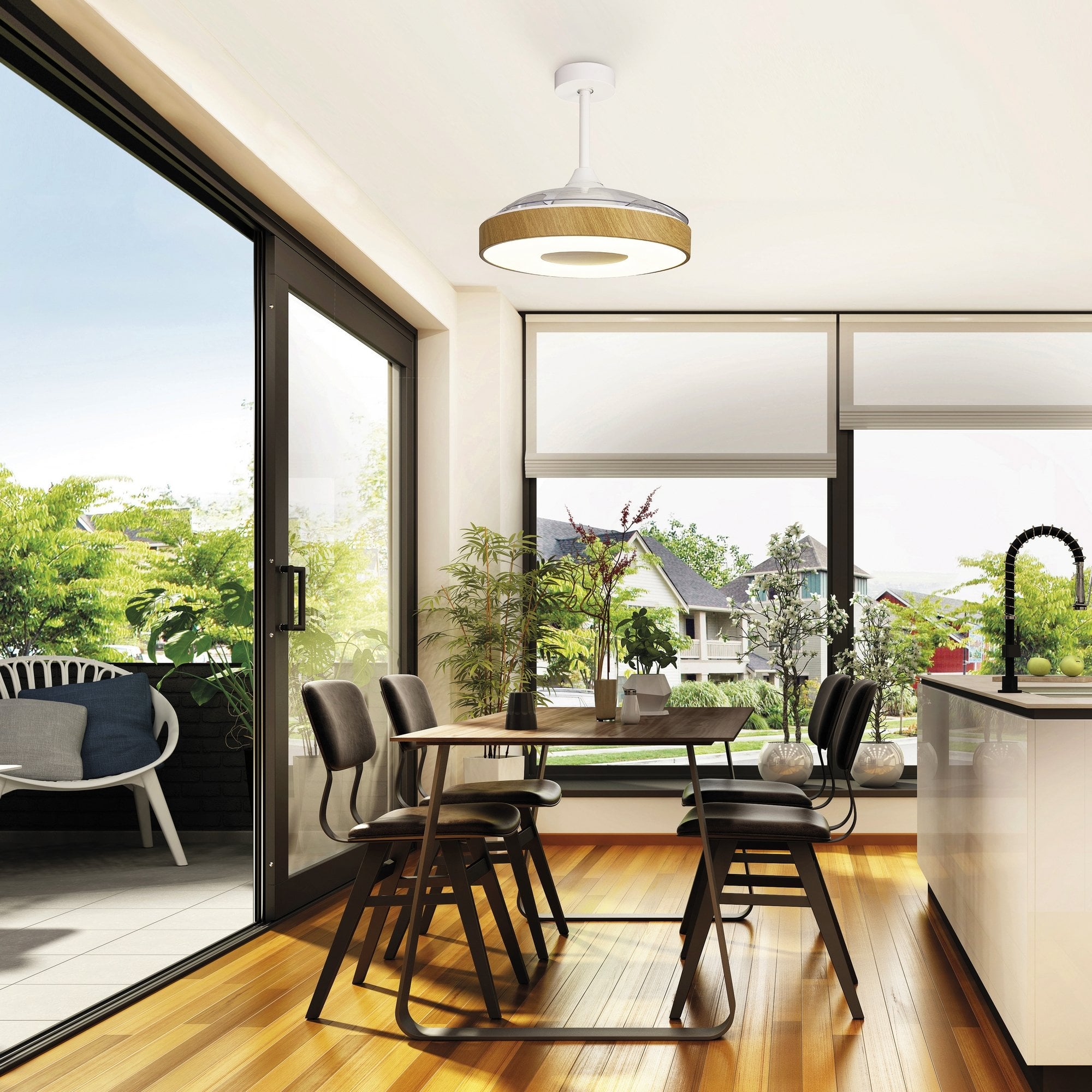 Mantra Coin Air 60W LED Dimmable Ceiling Light & Fan, Remote & APP Control, LED Wood