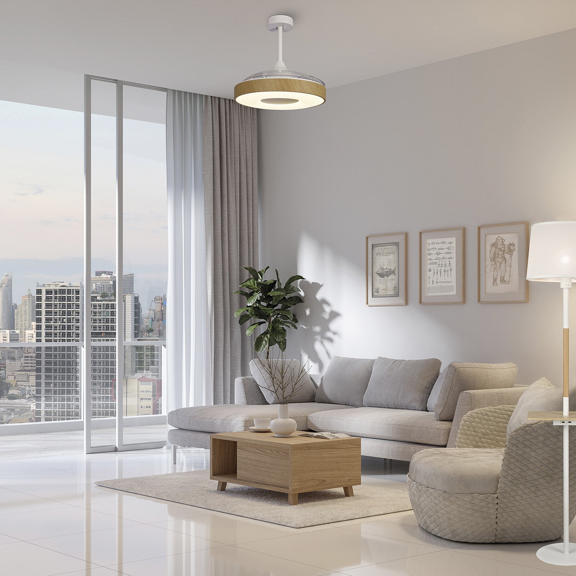 Mantra Coin Mini 45W LED Dimmable Ceiling Light & Fan, Remote & APP Control, LED Wood