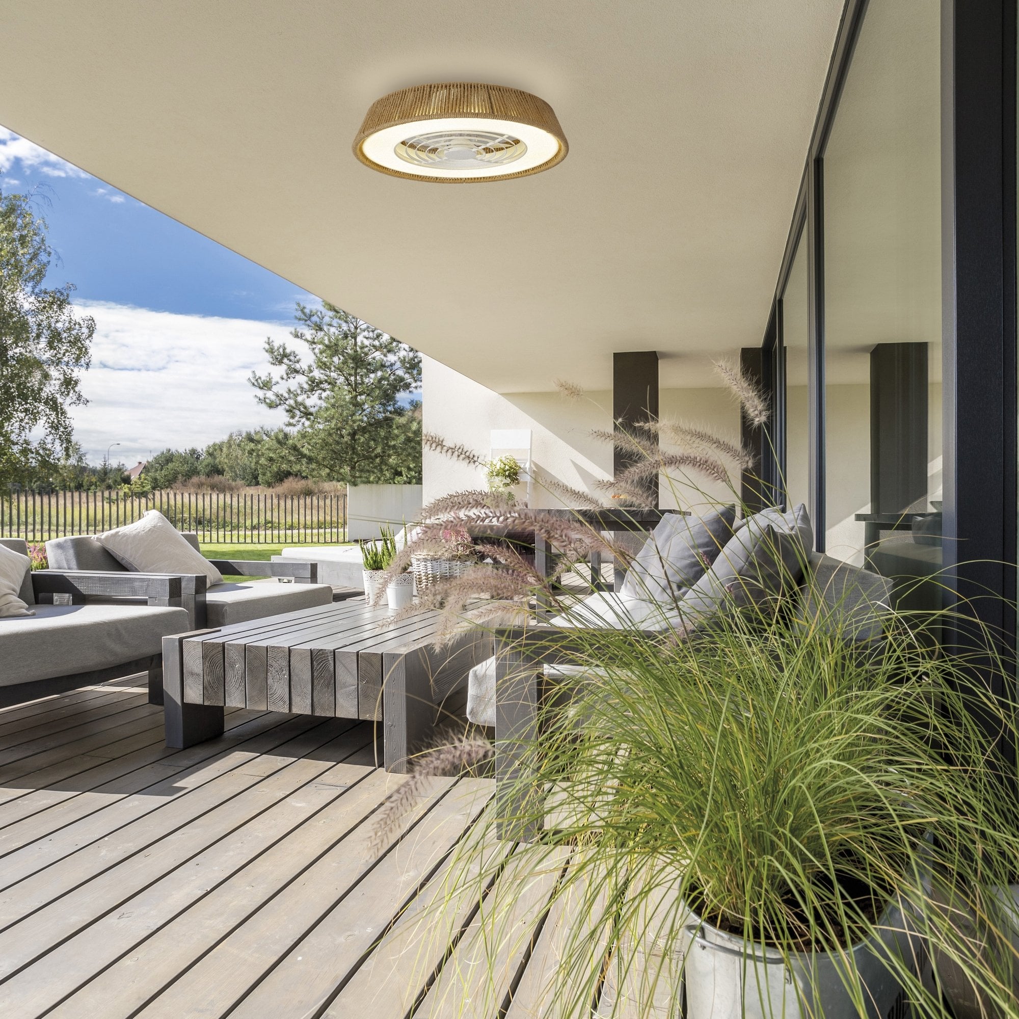 Mantra Polinesia Rope Mini 55W LED Dimmable Ceiling Light & Fan, Remote Controlled, Beige Oscu