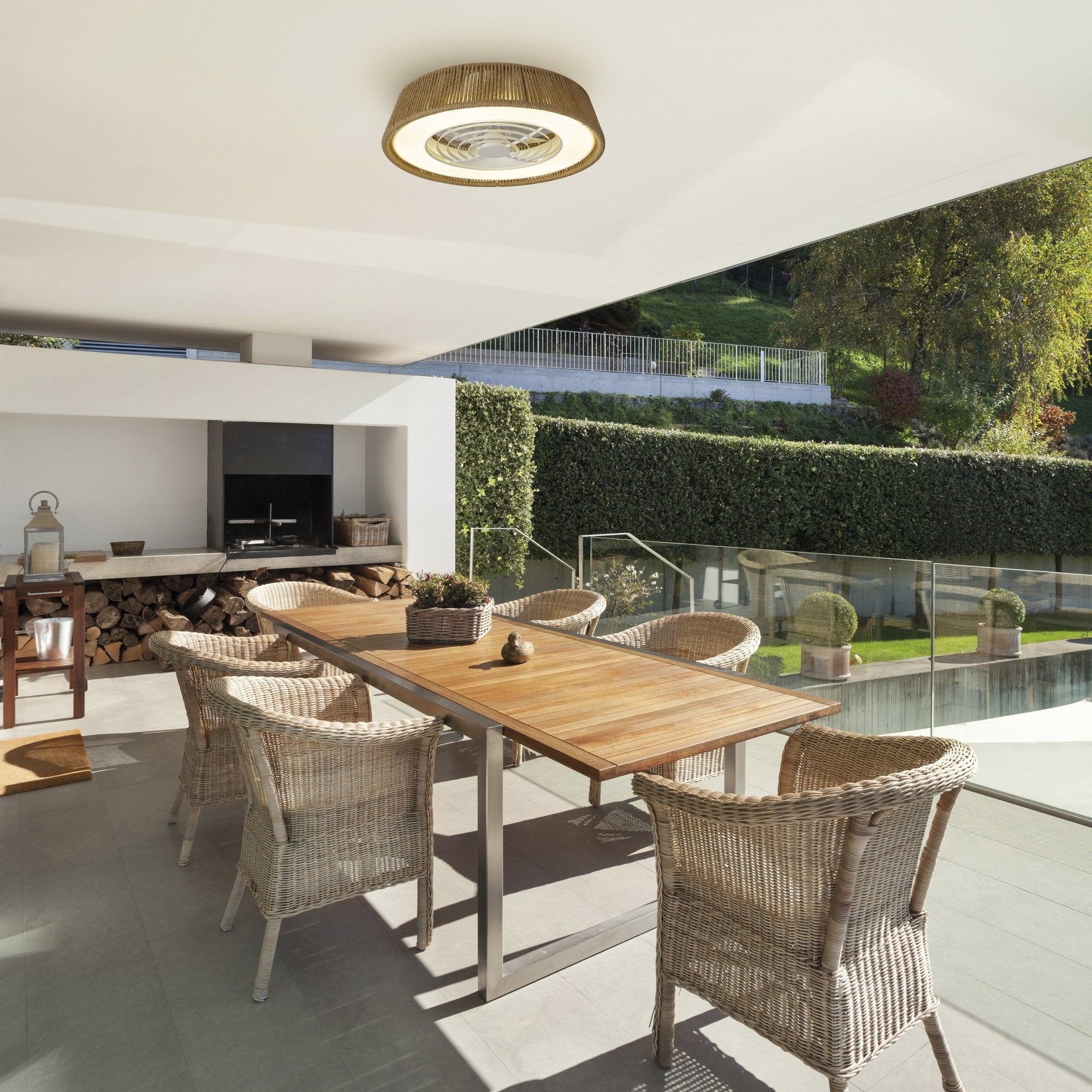 Mantra Polinesia Rope Mini 55W LED Dimmable Ceiling Light & Fan, Remote Controlled, Beige Oscu